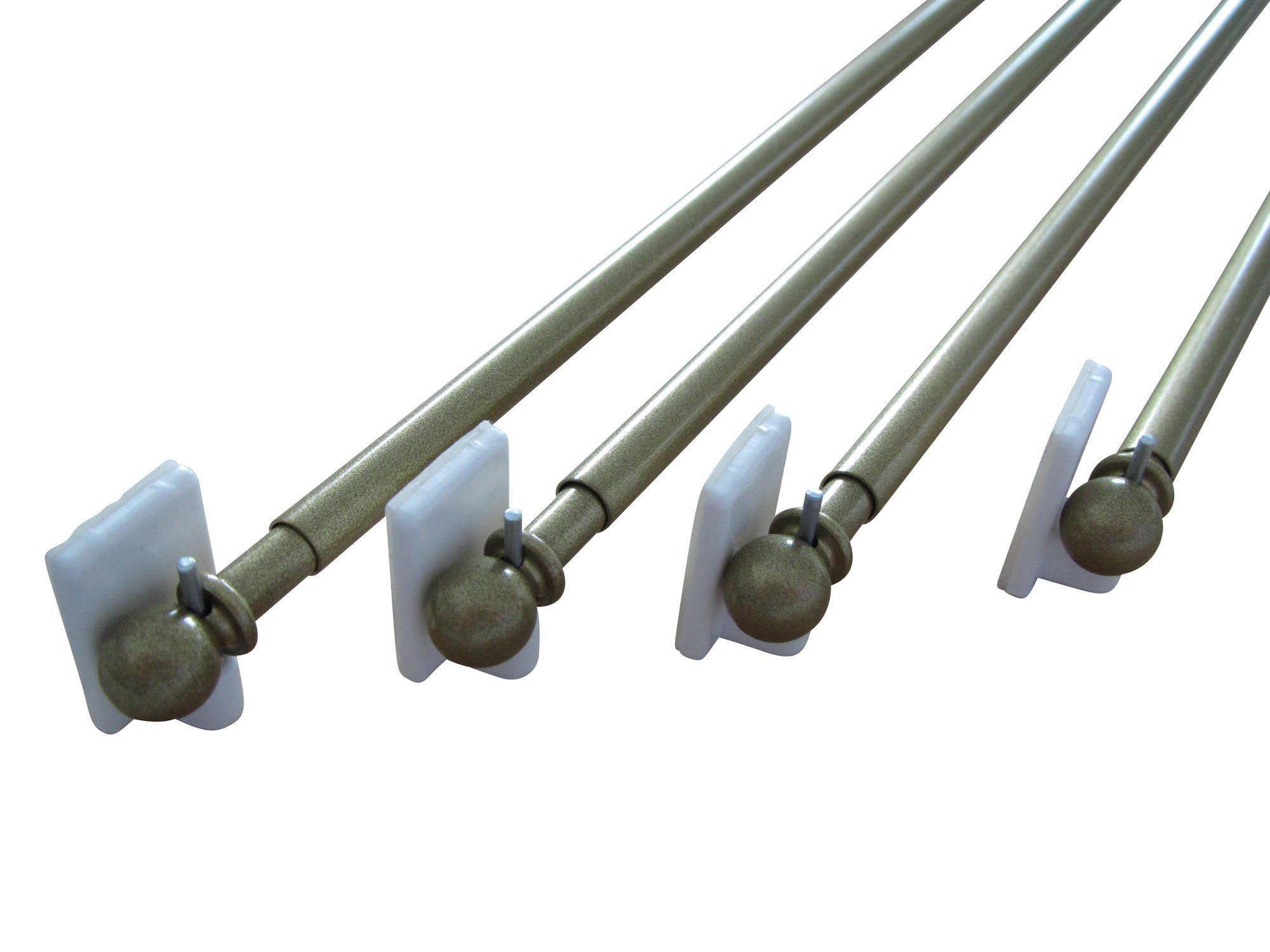 rewagi Vitragenstange 4 Vitragenstangen mit 8 Klebehaken & 8 Metallhaken, ausziehbar, geklebt, Verschraubt, Ø 8 mm, Farbe Messing, Länge: 30-40cm, 40-60cm, 60-90 cm, 90- 130 cm