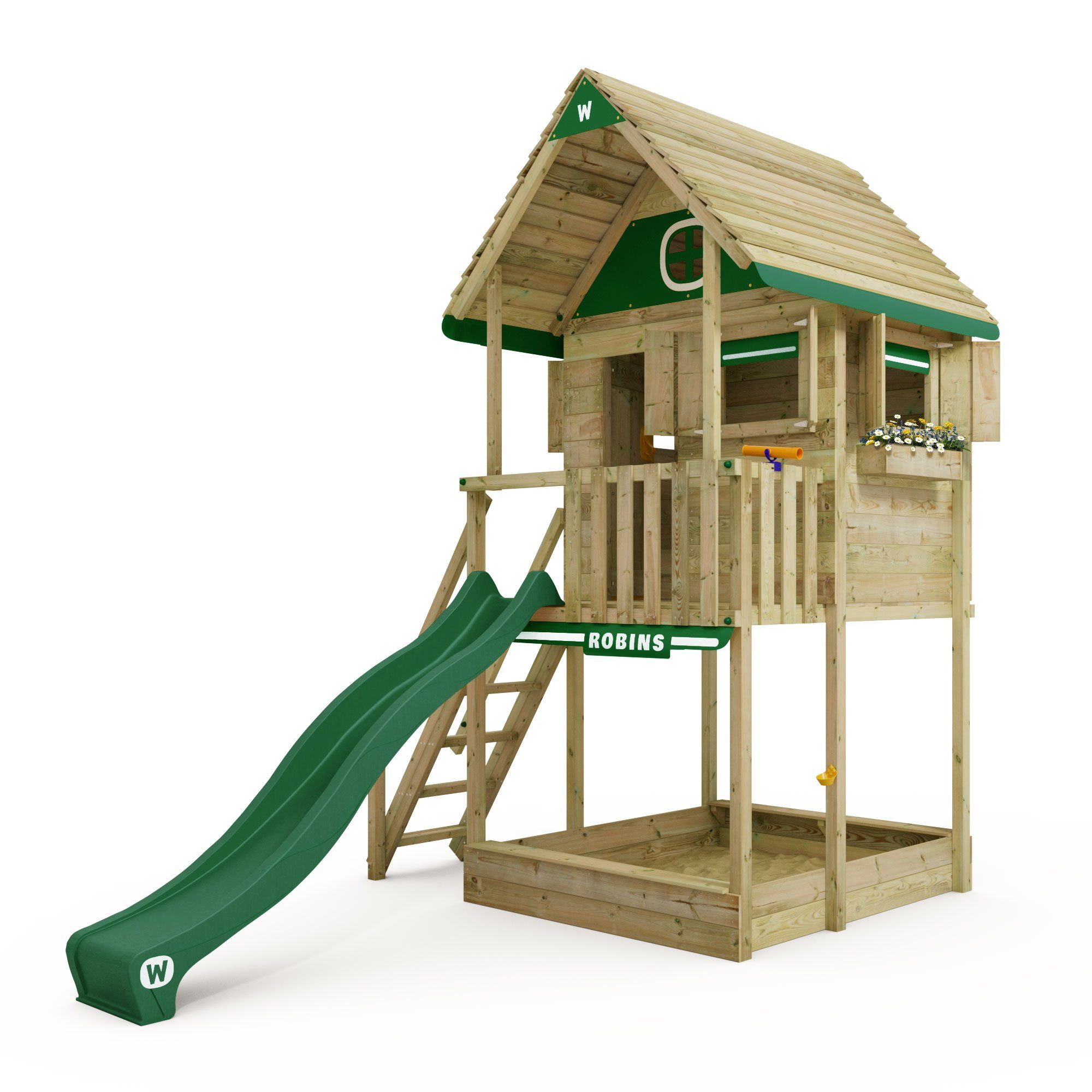 Wickey Klettergerüst Stelzenhaus Smart ClubHouse mit Rutsche, 10 Jährige Garantie*, Großes Spielhaus, Integrierter Sandkasten grün