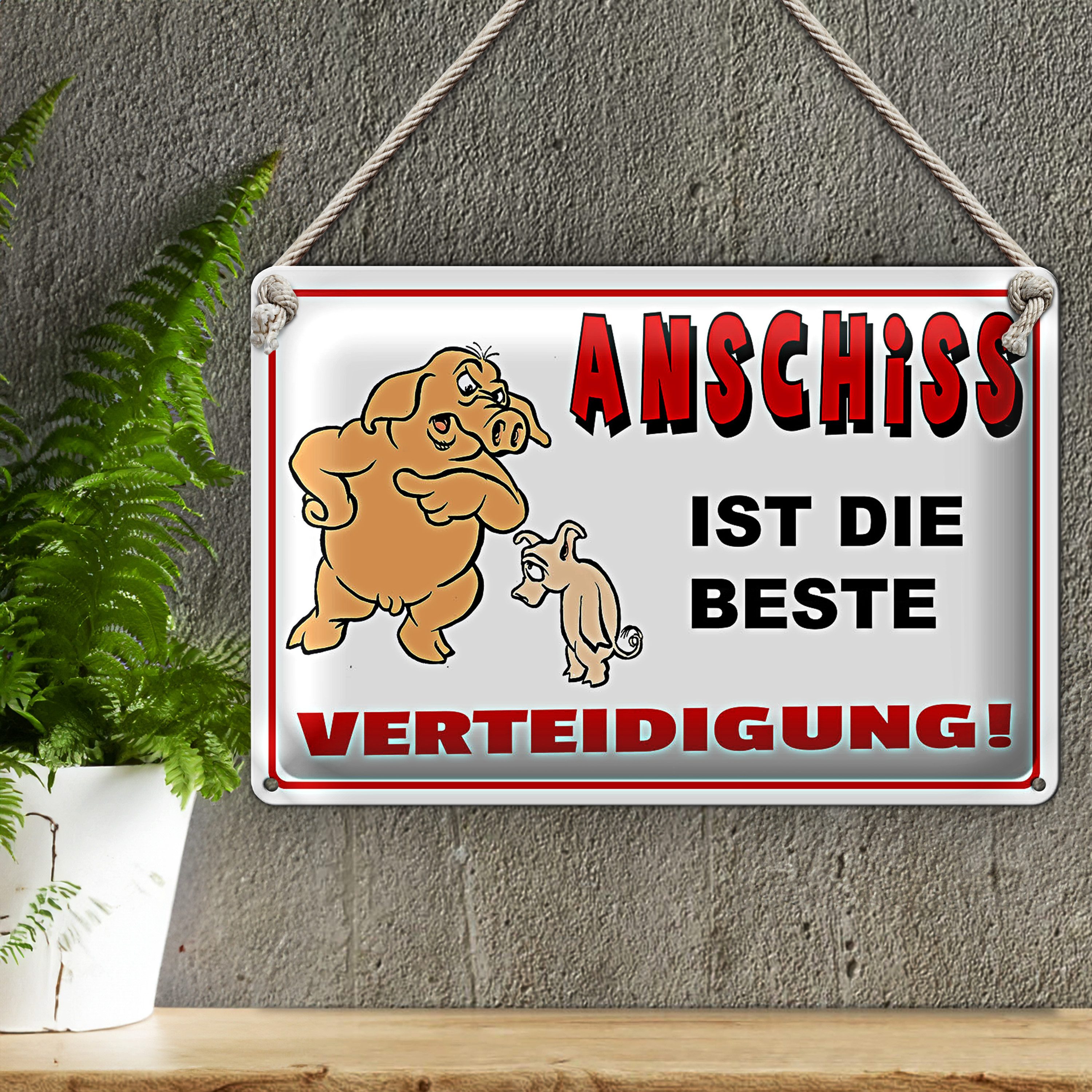 Roomando Metallschild Blechschild Spruch 30x20cm Anschiss ist beste Verteidigung