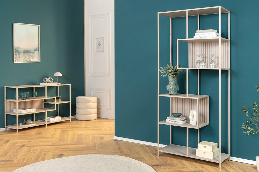 riess-ambiente Bücherregal SLIM LINE 185cm champagner beige Metall · Raumteiler mit 6 Regalböden, Einzelartikel 1-tlg., Standregal fürs Wohnzimmer/Schlafzimmer · Industrial Design