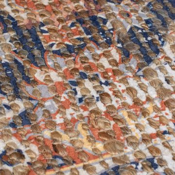 Teppich Handgewebter Vintage Teppich in Rot-Blau, Jute-Chenille, pflegeleicht, KADIMA DESIGN, Rechteckig
