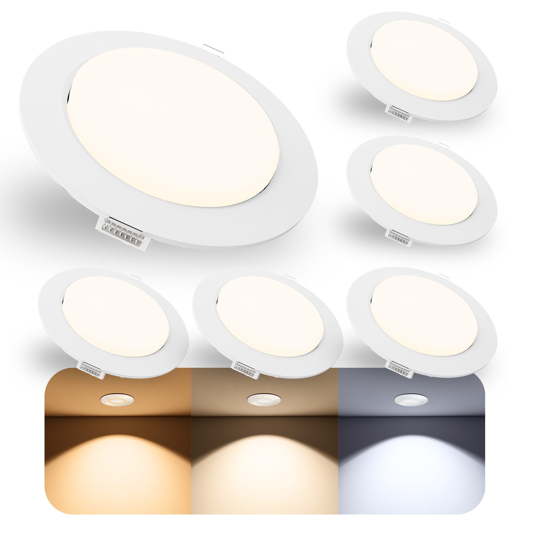 SSC-LUXon LED Einbaustrahler 6er Set RX-3 LED Einbauspots weiß LumiFLEX 3 Lichtfarben GX53 230V, Tageslichtweiß, Warmweiß, Neutralweiß