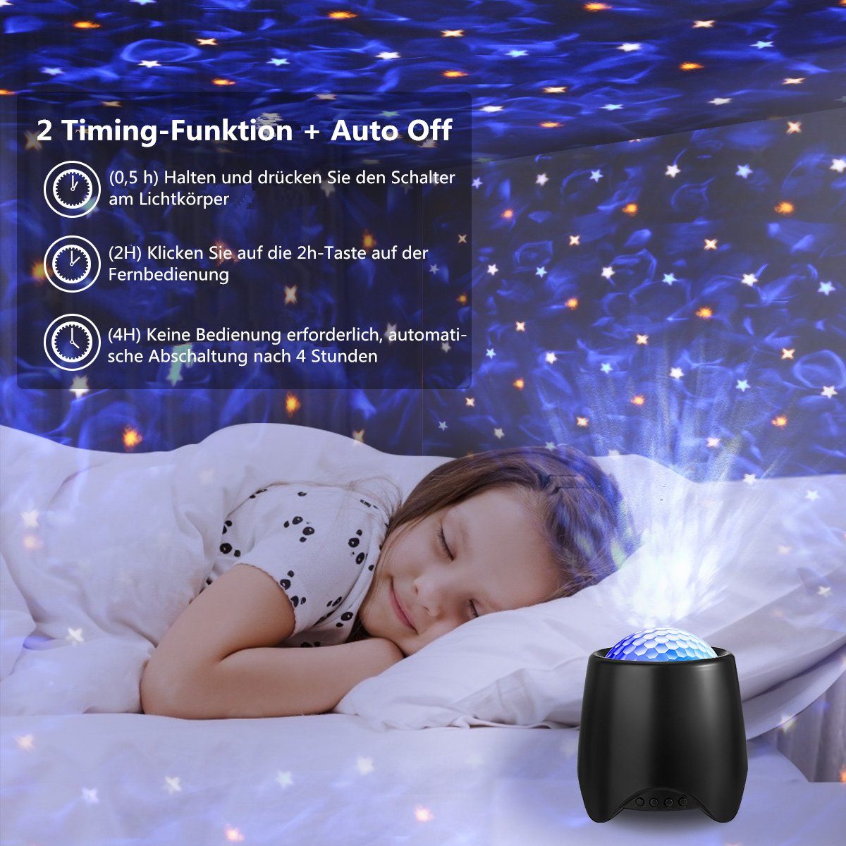 Bluetooth Musik integriert, Timer fest LED Wasserwelle Fernbedienung LED-Sternenhimmel, bunt, Insma