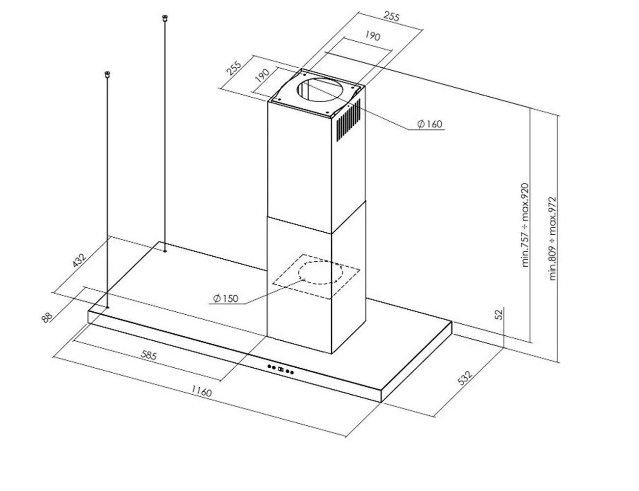 GURARI Inselhaube GCH 793. R1 Diamond Eco BL Dunstabzugshaube Insel 116 cm Serie Diamond Eco GCH 793. R1 Diamond Eco BL Dunstabzugshaube Insel 116 cm, Dunstabzugshaube 116 cm, 850 m³/h, Deckenhaube
