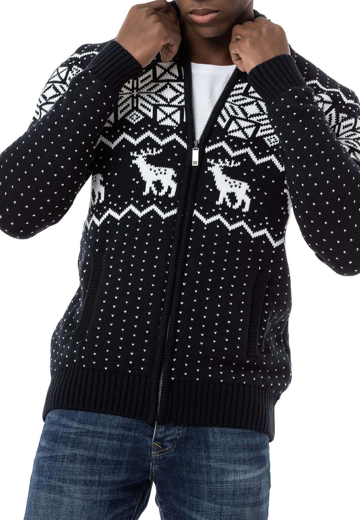 RedBridge Strickjacke Norweger Slim-Fit Plaid Rentier High Quality