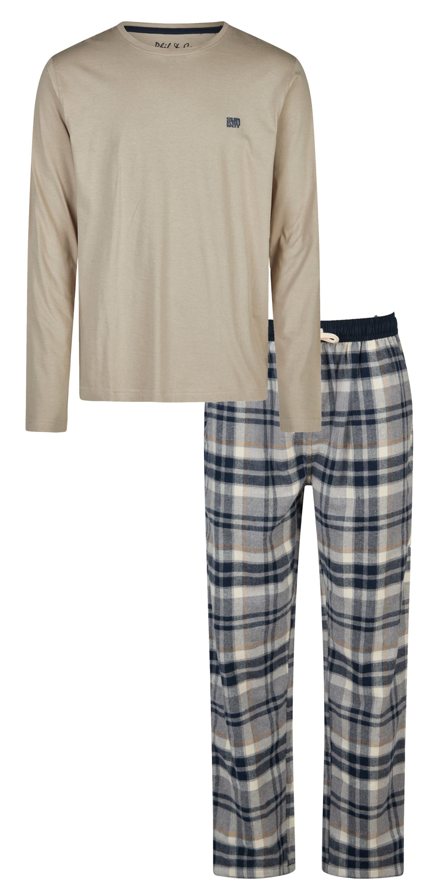 Schlafanzug Herren Pyjama mit Flanell Hose