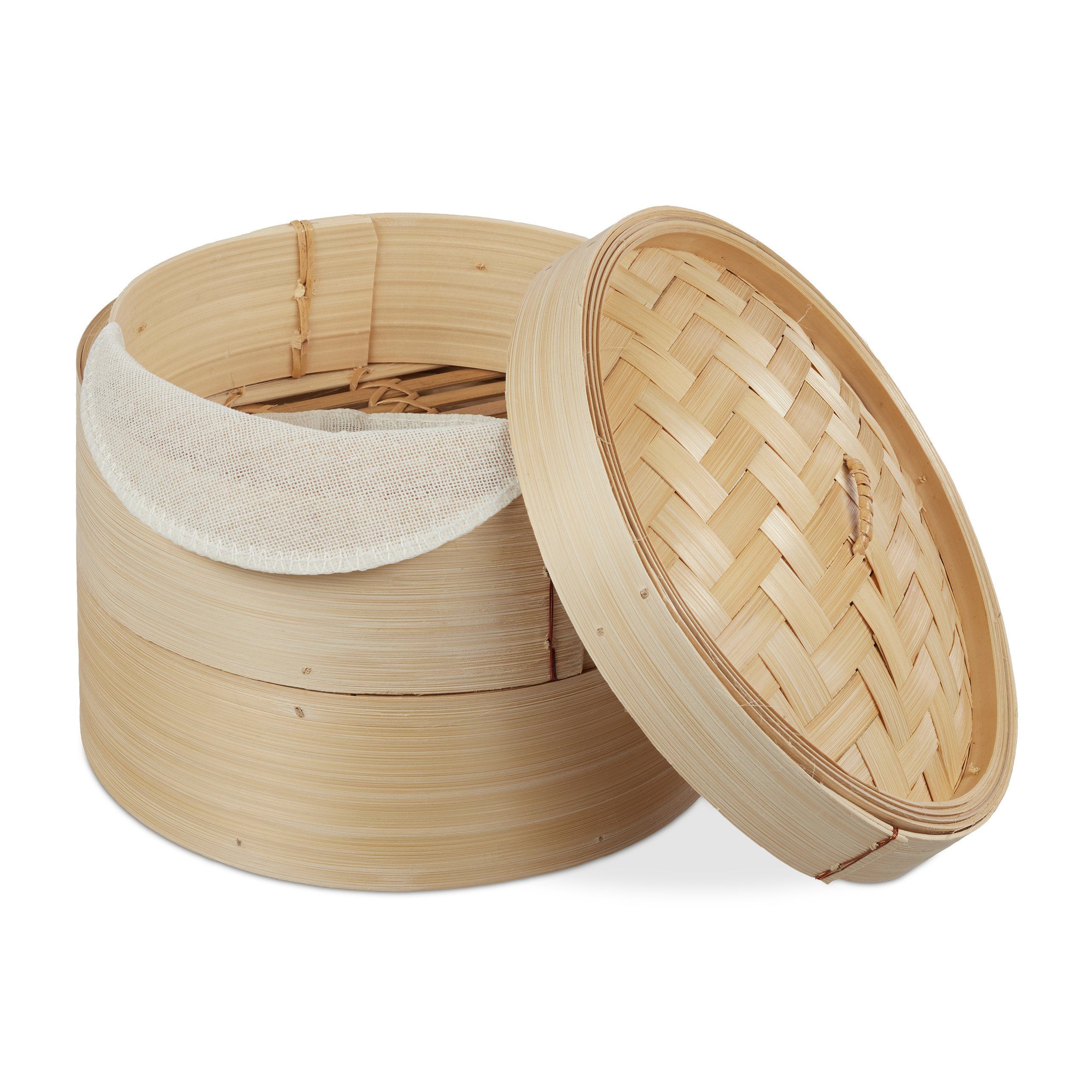 relaxdays Dämpfeinsatz Dampfgarer Bambus 2 Etagen 20,5 cm, (3-tlg)