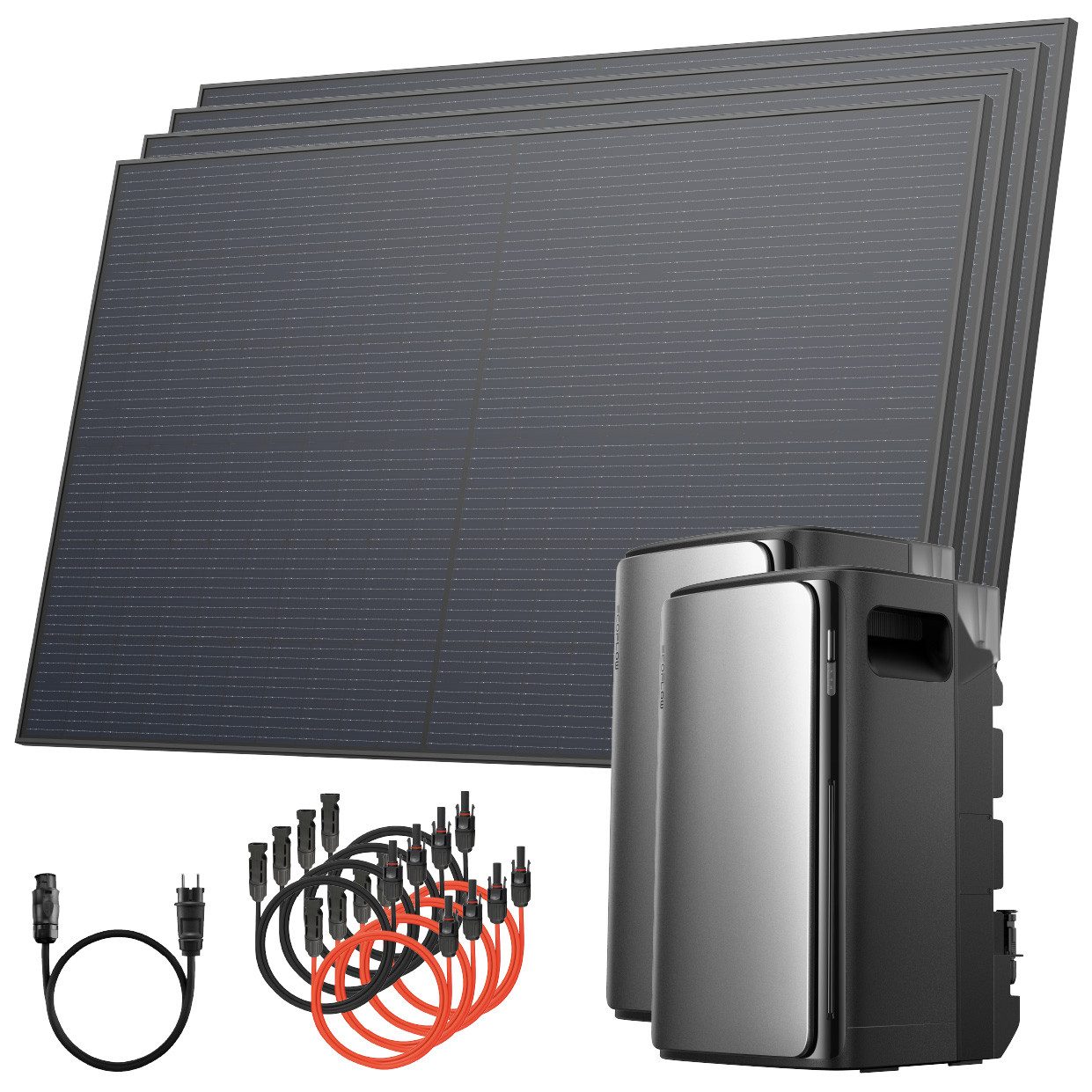 Solarway Balkonkraftwerk mit Akku All in One 2000 Wp / 800 Watt mit 3,8kWh Speicher, 2000 W, Monokristallin, (Solaranlage Komplettset 500W Solarmodule & EcoFlow Speicher & Zubehör), komplett Steckdose - 3,8 kWh EcoFlow STREAM Ultra + AC Pro
