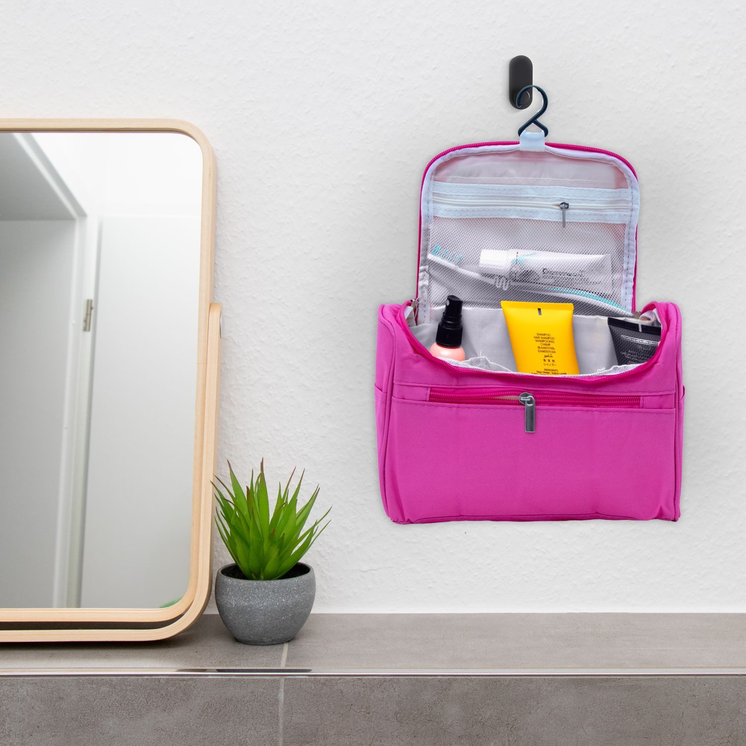 Intirilife Kosmetiktasche (Tragbare Kosmetiktasche in PINK), Koffer Kulturbeutel mit Tragegriff