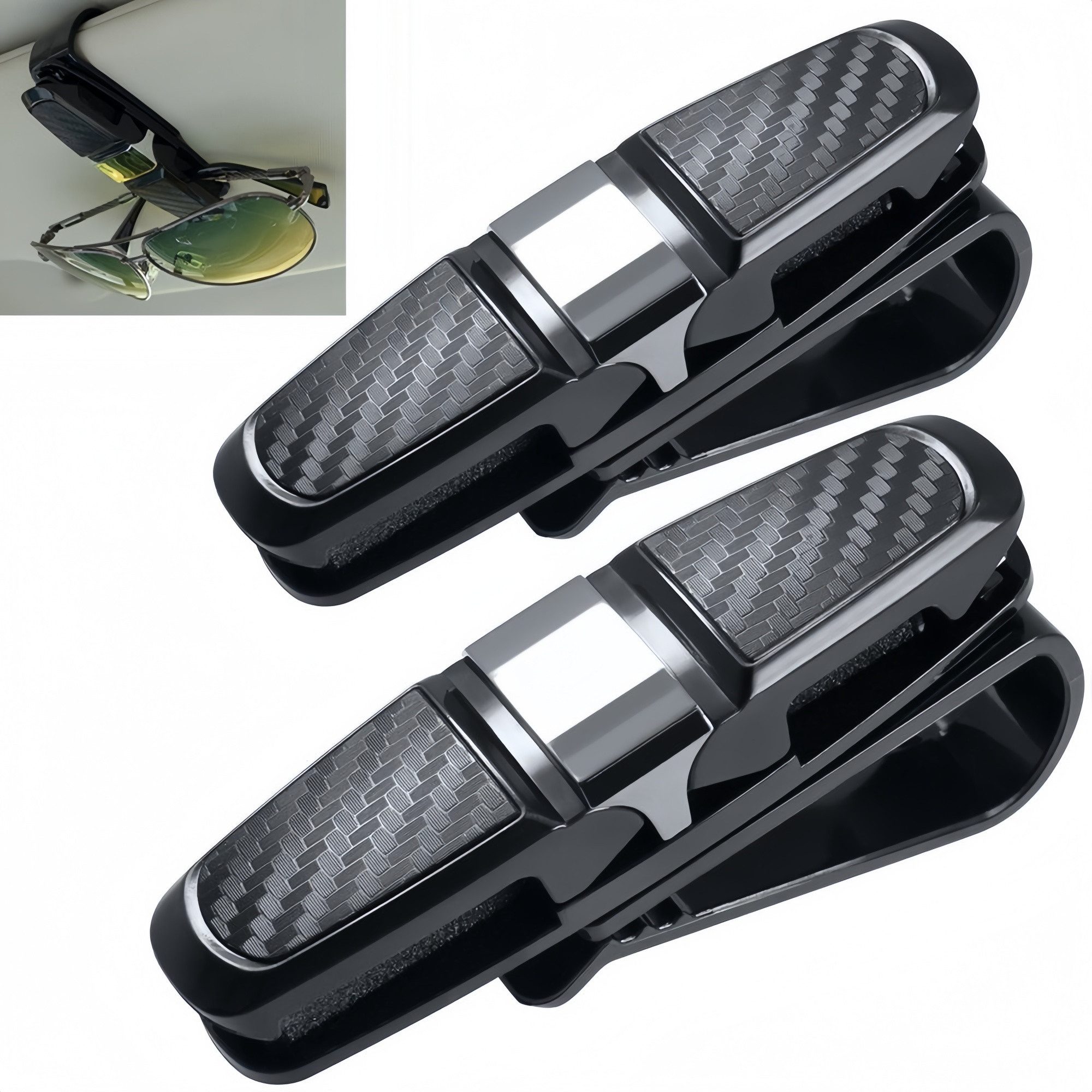 FOUORTUNATE-BEE Brillenetui 2er Set Brillenhalter fürs Auto mit Sonnenblenden-Clip, Auto Brillenclip 2 Stück für Sonnenbrille und Brille
