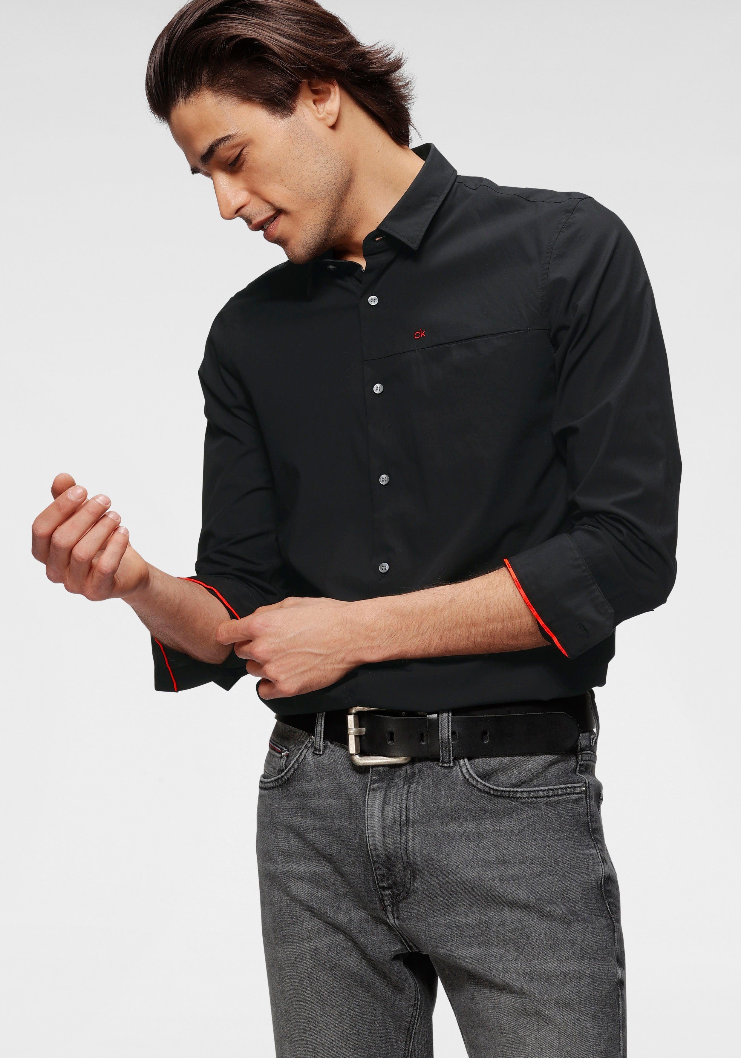 Calvin Klein Langarmhemd »SLIM FIT STRETCH POPLIN SHIRT« mit innenliegender  Brusttasche online kaufen | OTTO