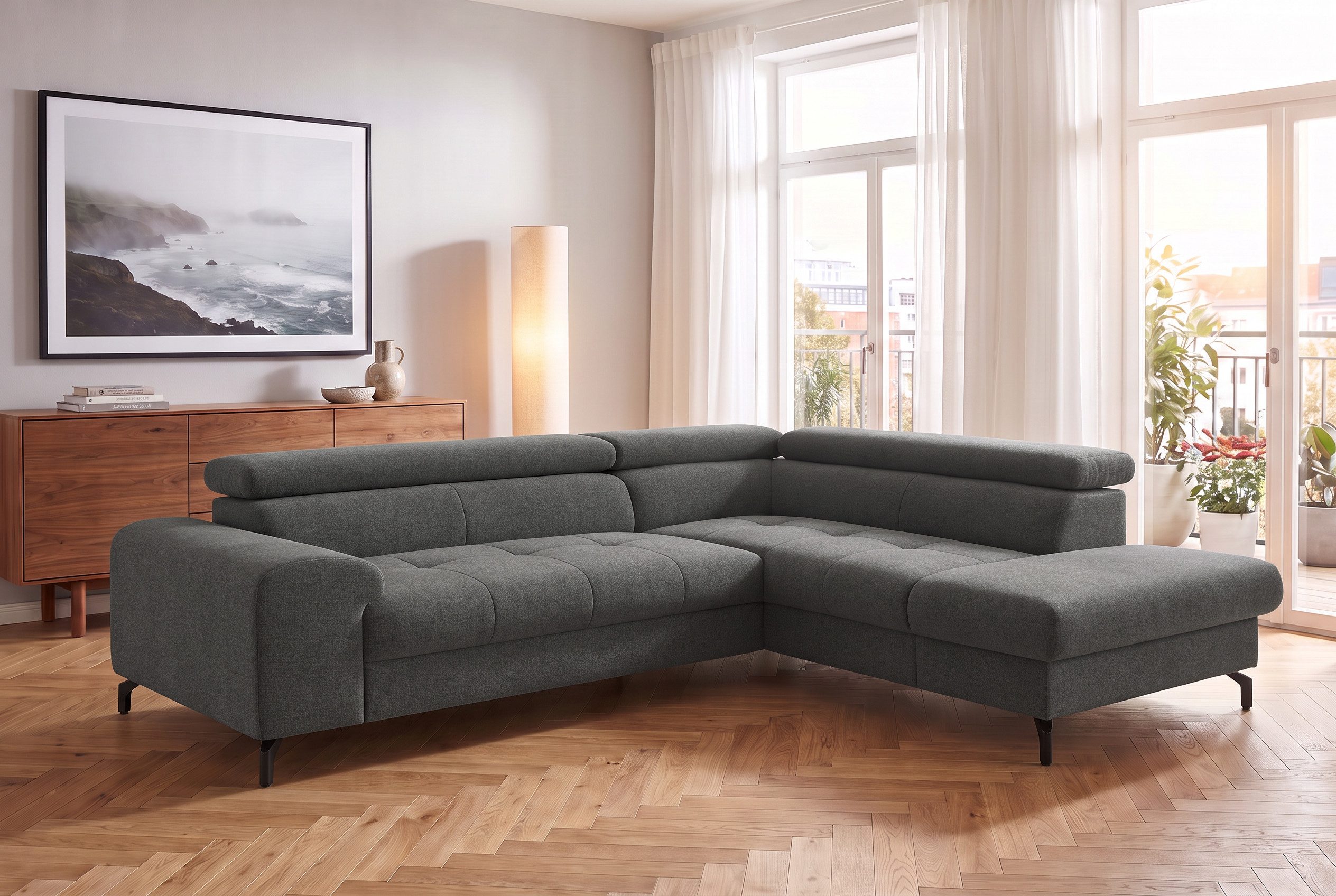 COTTA Ecksofa Aura L-Form, B: 260 cm, inkl. Schlaffunktion, auch in Cord, Kopfteile, extra Bettkasten, Fußhöhe 12cm, Liegefläche 176x123cm