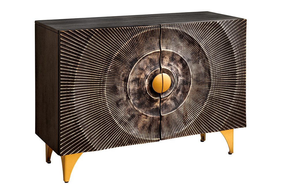 riess-ambiente Sideboard 100cm schwarz/gold - Mango-Massivholz, Metall, 3D-Front (Einzelartikel, 1 St), handgefertigt & lackiert - ideal für Wohn- und Esszimmer – Bild 2 von 5