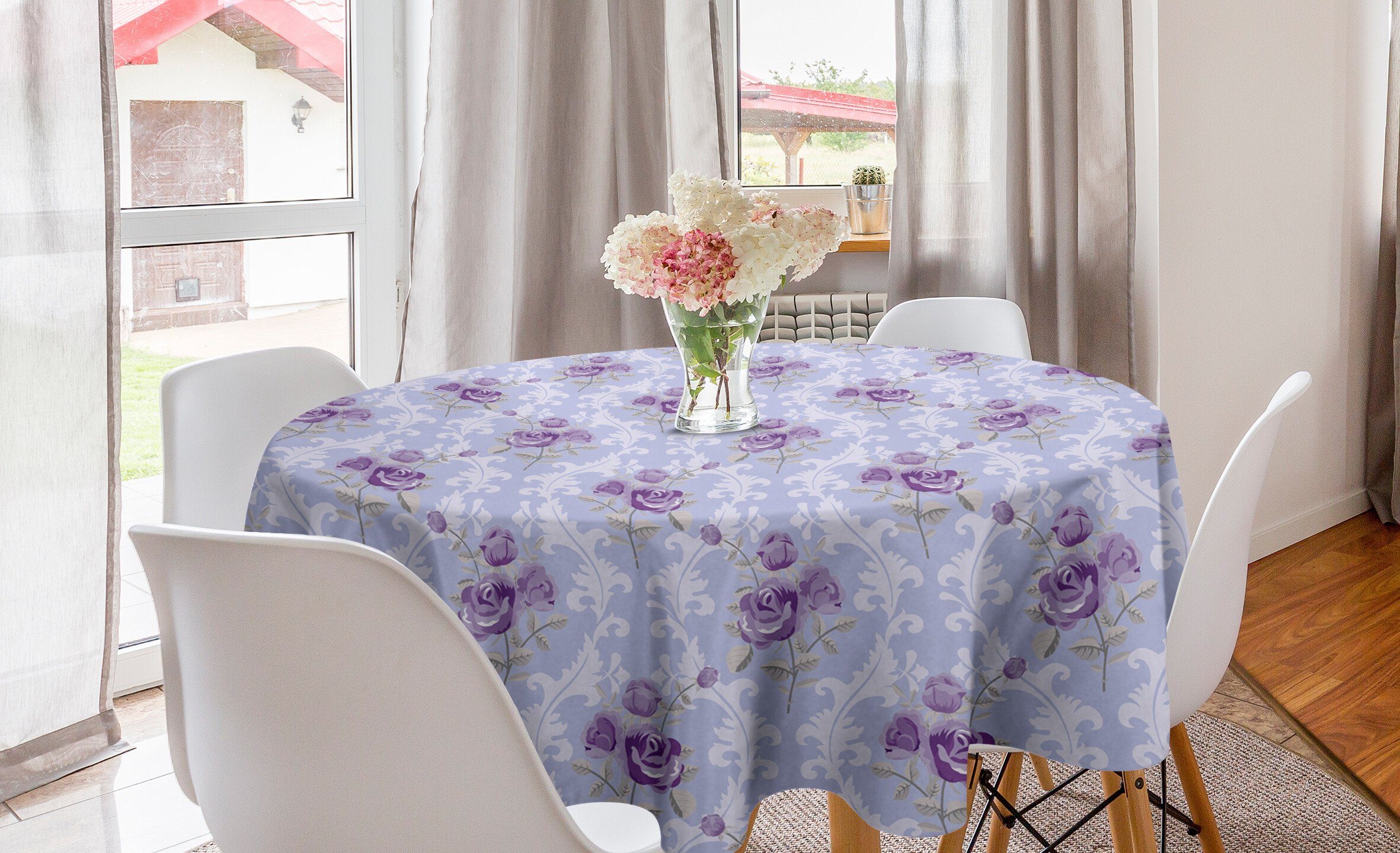 Dekoration, Roses Küche Tischdecke Esszimmer Abakuhaus Abdeckung Tischdecke Antique Jahrgang Waves Kreis für