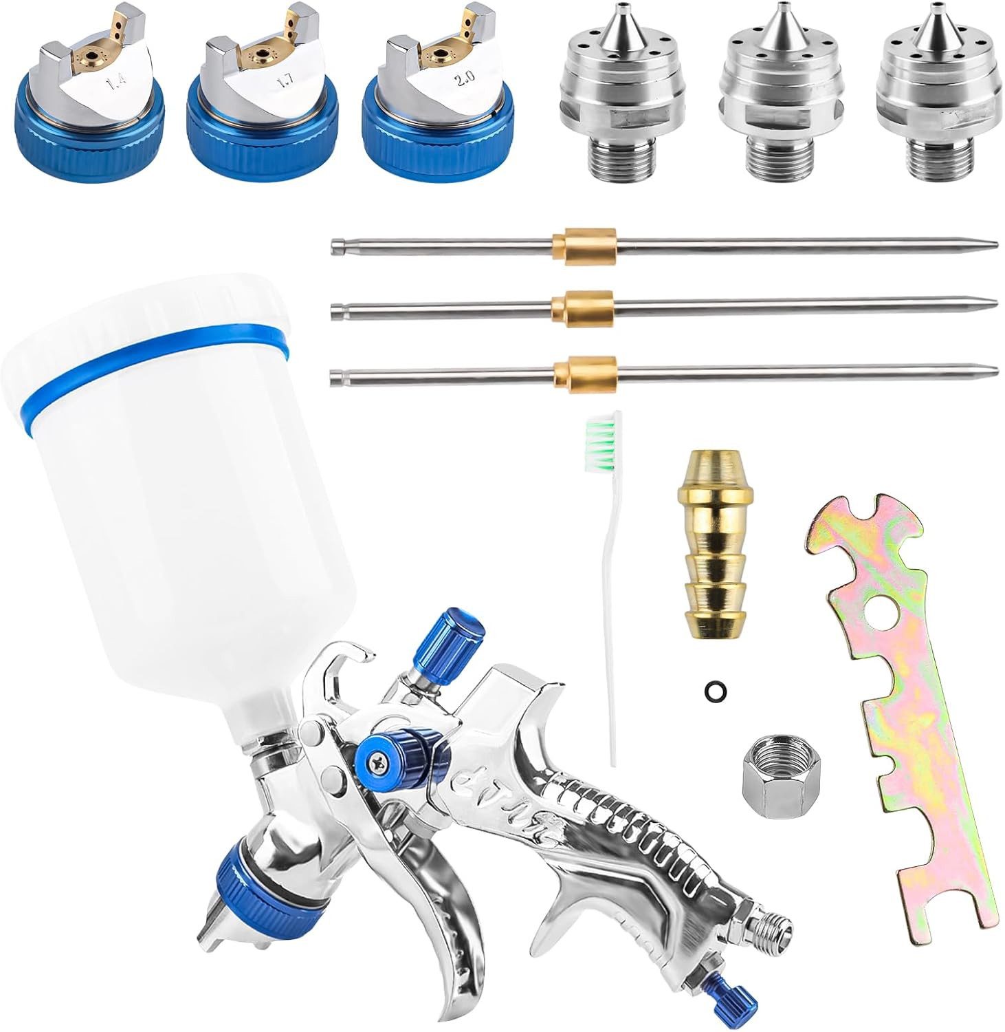 Lackierpistole Spritzpistole mit 3 Düsen 1,4mm 1,7mm 2,0mm und 600 CC Plastikbecher