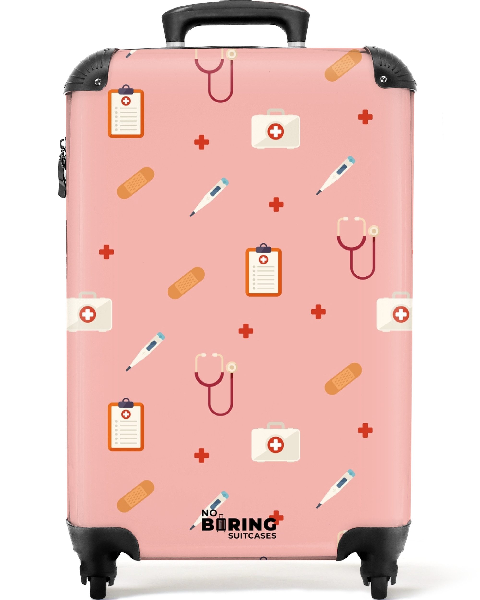 NoBoringSuitcases.com© Kinderkoffer Medizinische Symbole auf rosa Hintergrund 55x35x20cm, Kinder Koffer Klein, Trolley Handgepäck, Reisekoffer