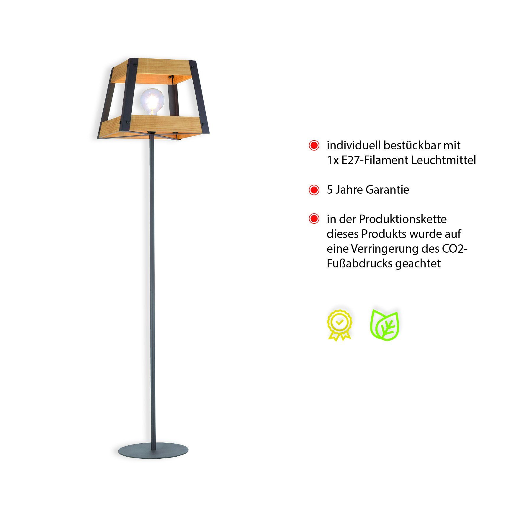 JUST LIGHT Stehlampe CRATE, ohne Leuchtmittel, Schalter, Schnurschalter
