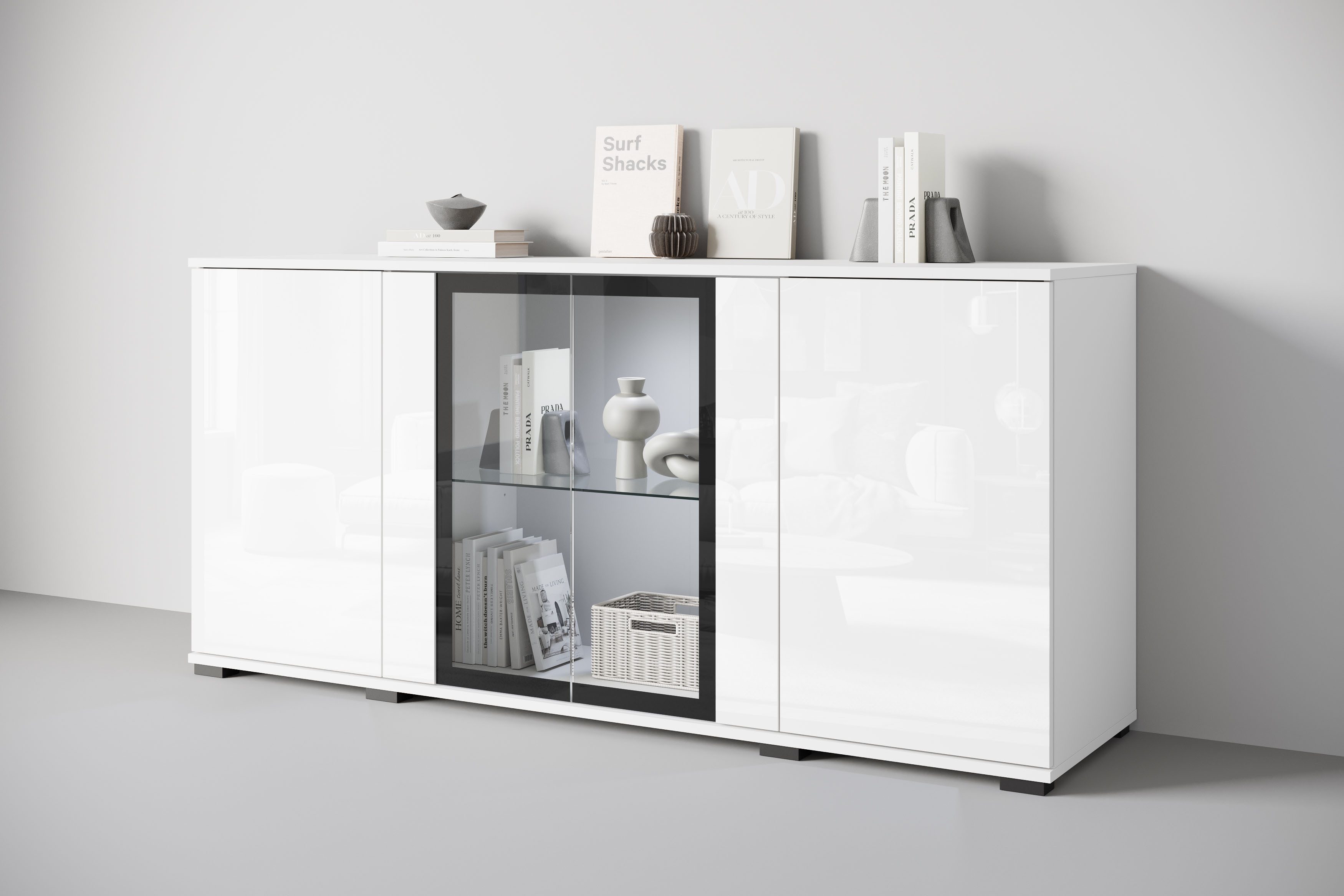 Home affaire Sideboard Caro, modernes Design mit Glaseinsätzen, Breite 150 günstig online kaufen