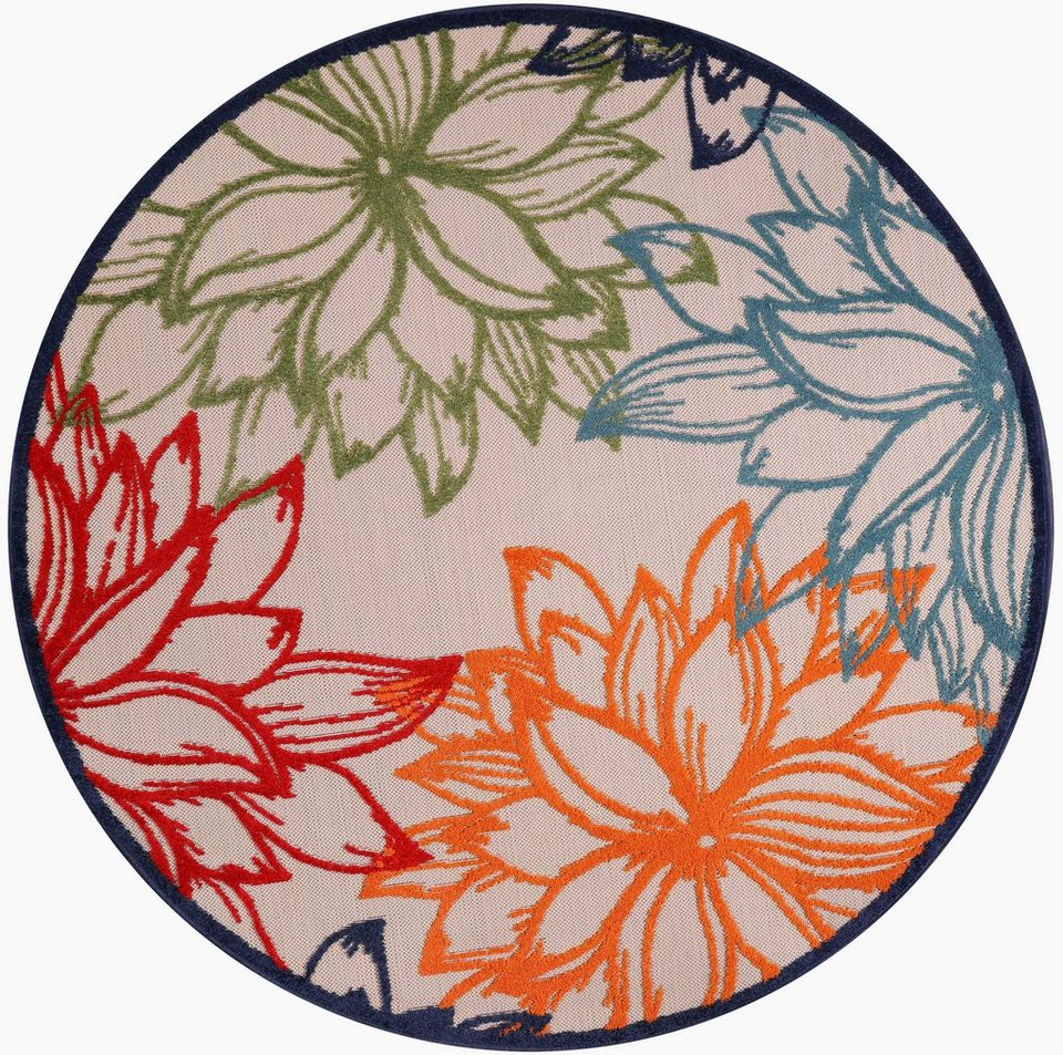 Teppich Floral 2, Sanat, rund, Höhe: 6 mm, In- und Outdoor geeignet, florales  Design, Balkon, Terasse