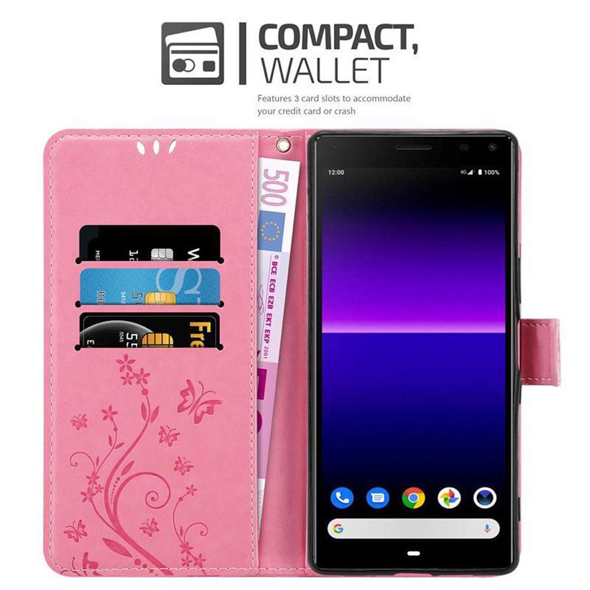 Cadorabo Handyhülle für Sony Xperia 8 Hülle Sony Xperia 8, Hülle Schutzhülle Blumen Flower mit Standfunktion Kartenfach Magnet