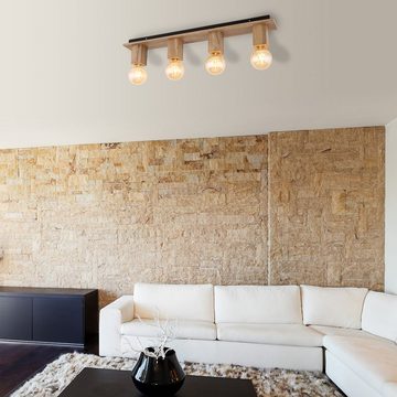 Globo Deckenstrahler, Leuchtmittel nicht inklusive, Deckenleuchte Wohnzimmerlampe 4 Flammig Metall schwarz Holz L 80 cm