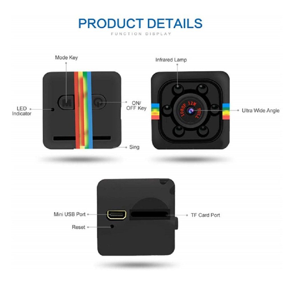 COFI 1453 Überwachungskamera MINI FULL HD B4-SQ11 1080P Kamera mit Bewegungsmelder Würfelkamera