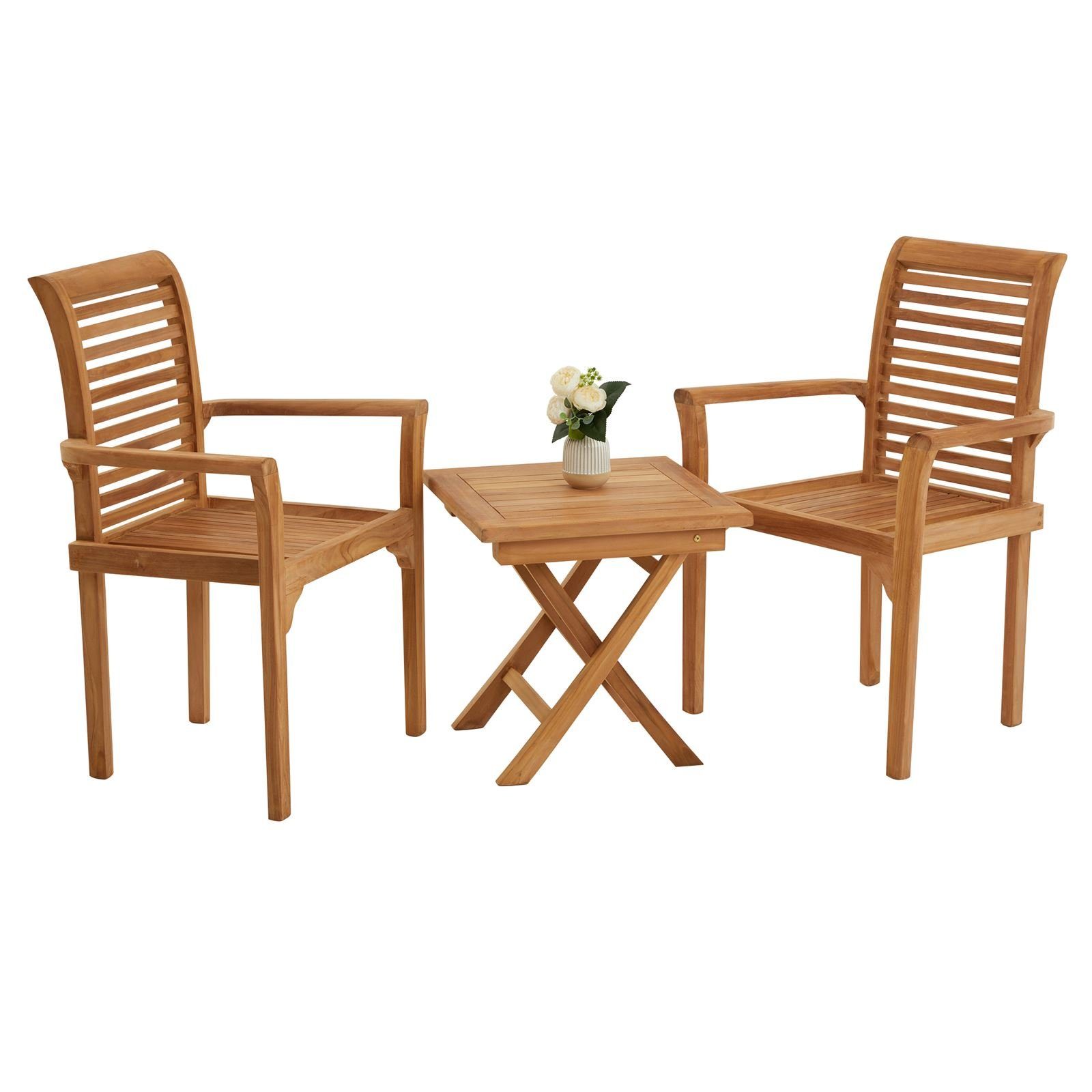 PUERTO, Gartenmöbelset Teakholz klappbar aus Teak klappbar Balkonset CARO-Möbel Tisch Gartenlounge-Set mit