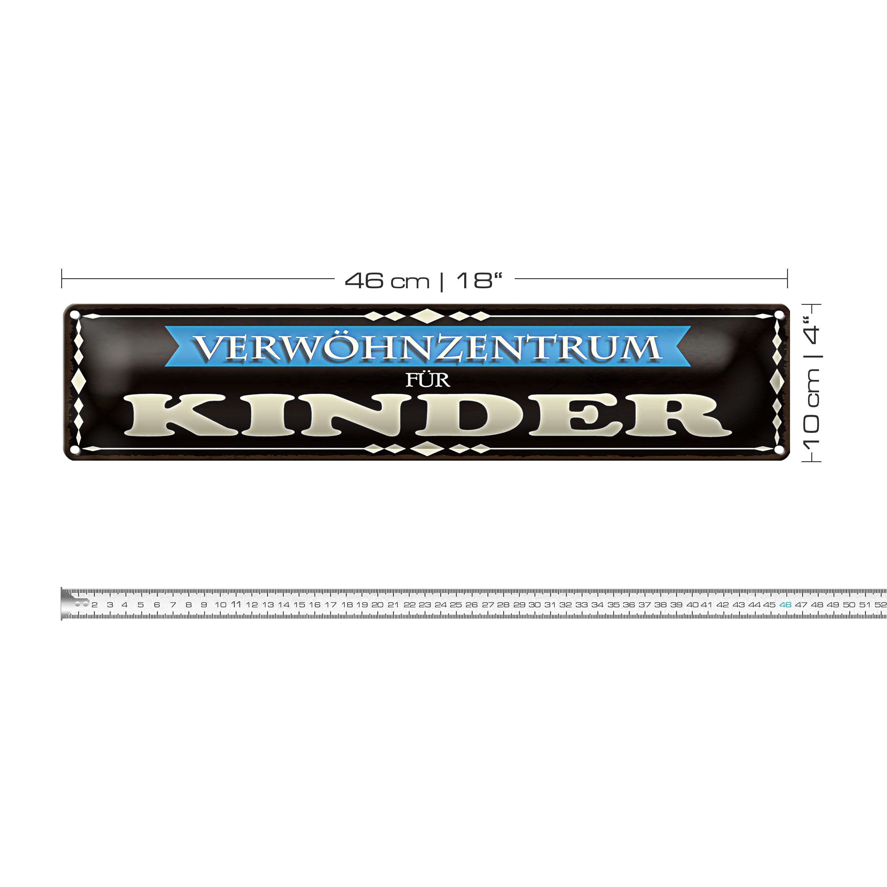 Roomando Metallschild Blechschild Spruch 46x10cm Verwöhnzentrum für Kinder Dekoration