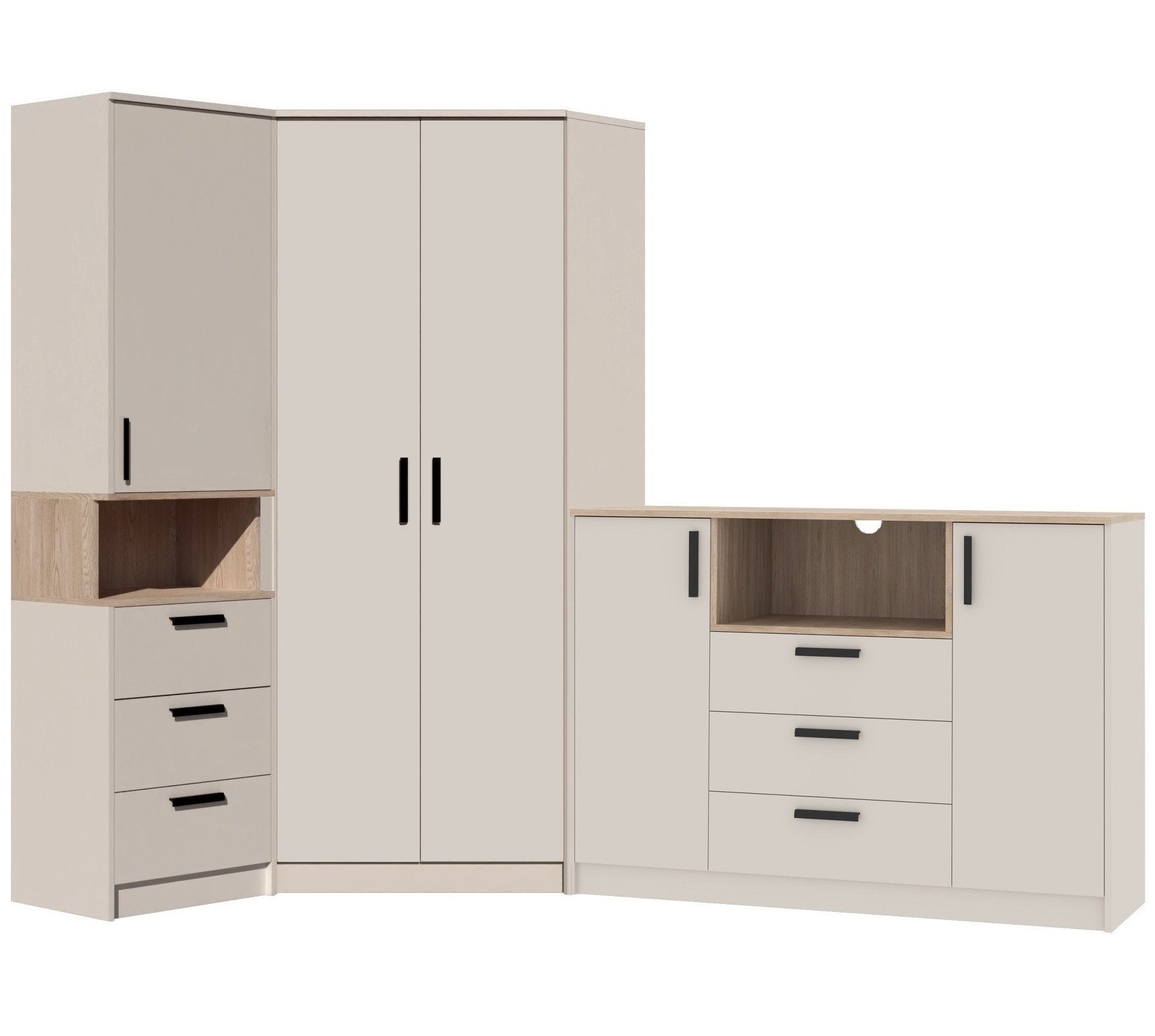 Marmex Möbel Mehrzweckschrank-Set Grant Set 38 C, (3-St., Regal, Eckschrank, Kommode), Soft-Close-Scharniere, Vollauszug der Schubladen