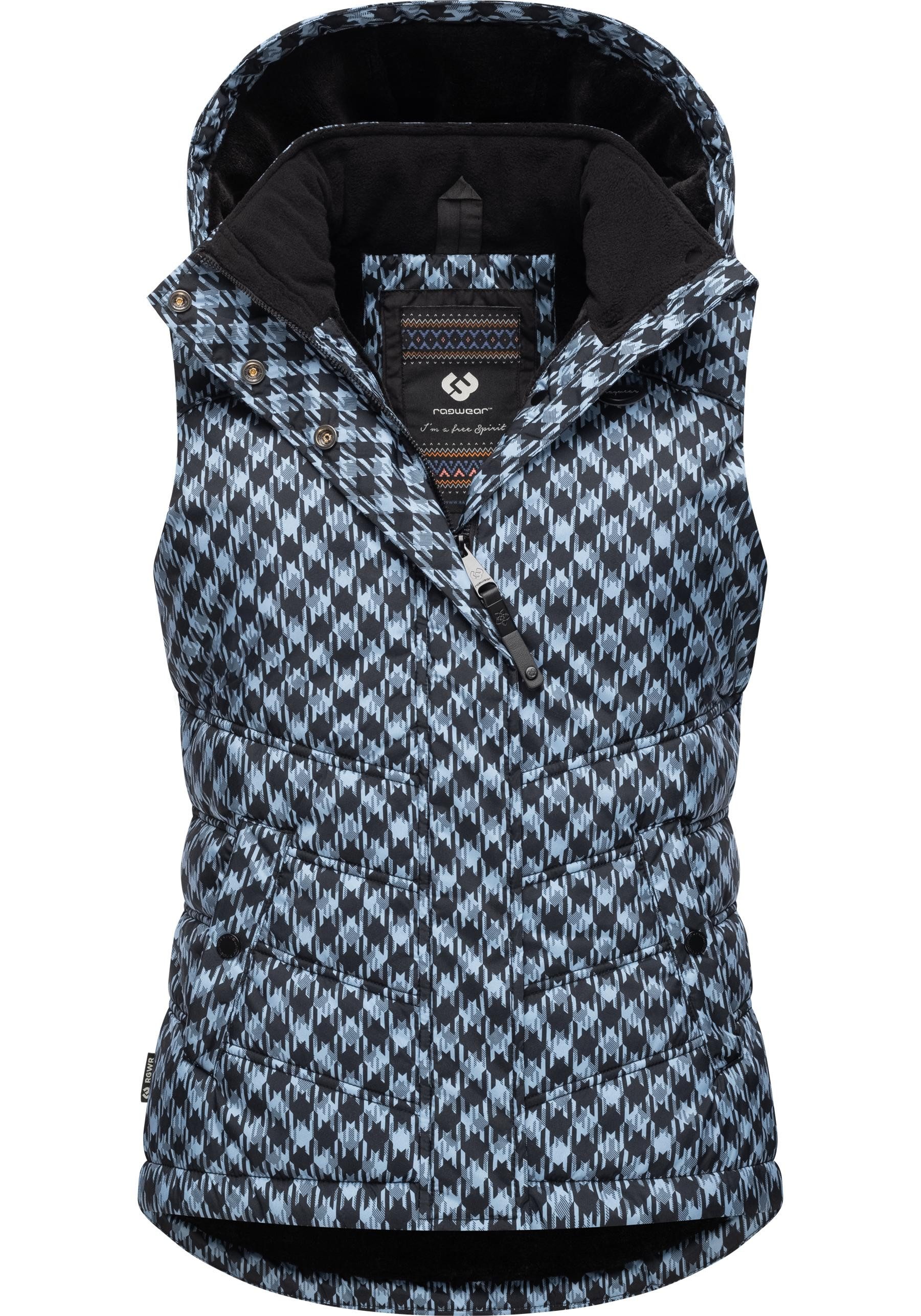 Ragwear Steppweste Hesty Print Weste mit abnehmbarer Kapuze und Hahnentritt günstig online kaufen