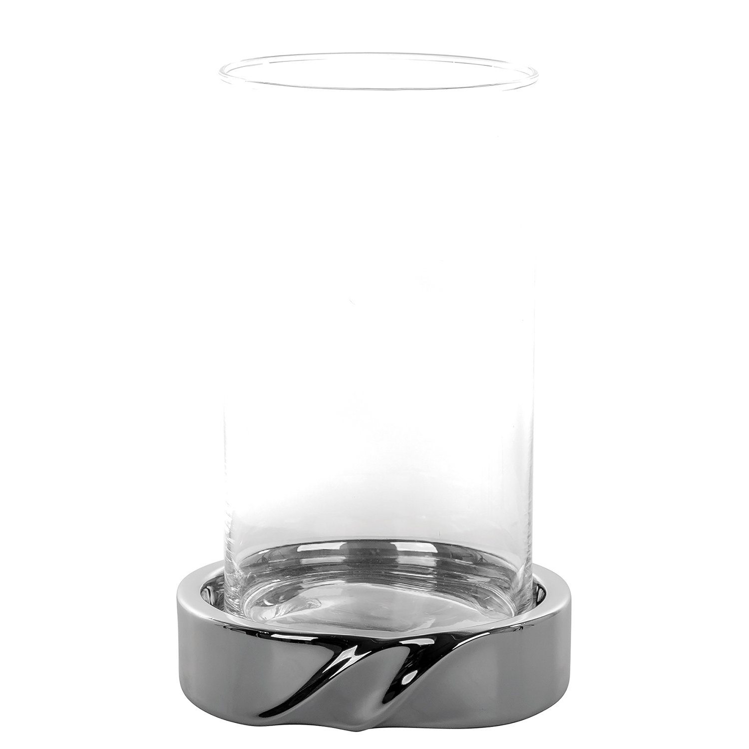 Fink Windlicht outdoorgeeignet - x DECOR Keramik (Keramikbasis H.24,5cm LE silberfarben Glas), nicht Windlicht - + Ø 15cm - - Glas