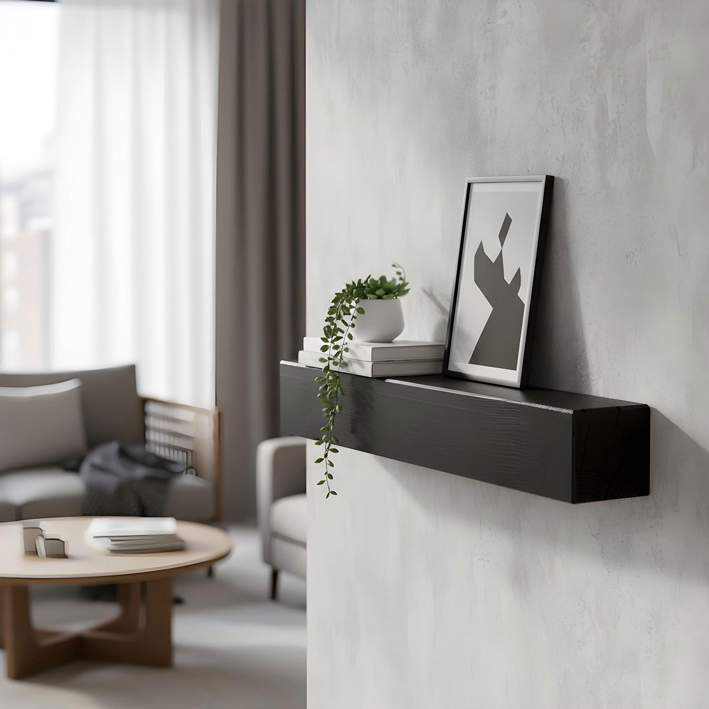 Levandeo® Wandregal, levandeo Wandregal Holz Massiv 60x10cm Schwarz Wandboard Regal
