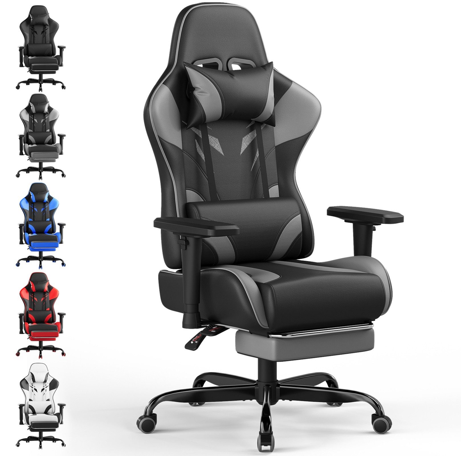 HOMALL Gaming-Stuhl Massage Gaming Stuhl mit Fußstütze 90-135° Rückenlehne einstellbar (Bürostuhl Ergonomisch,Verstellbarem Lenden- & Kopfkissen,mit Fußstütze), Ergonomischer Bürostuhl,Kopfstütze und Lendenstütze