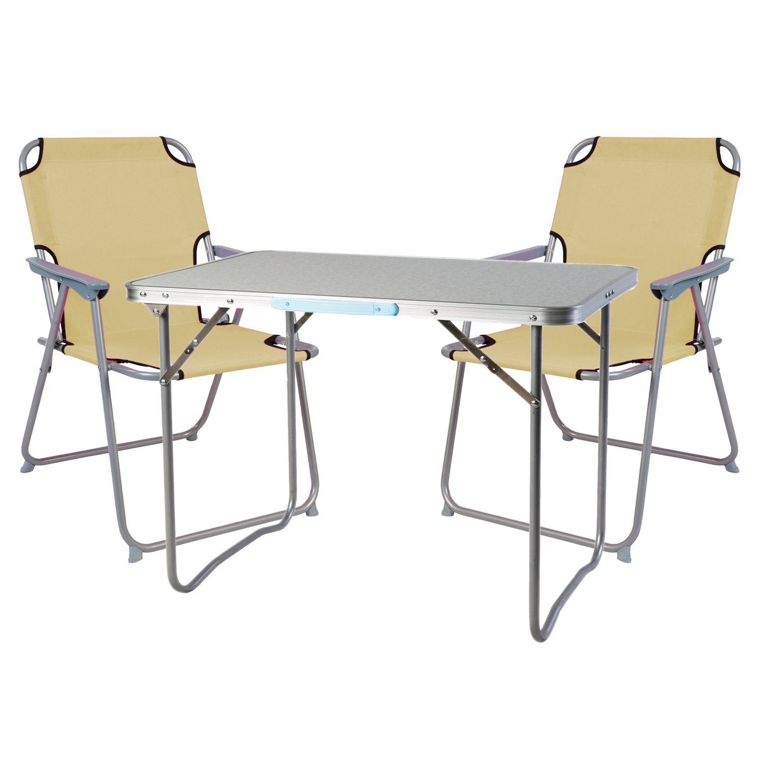 Mojawo Essgruppe 3-teiliges Campingmöbel Set Alu L70xB50xH59cm beige