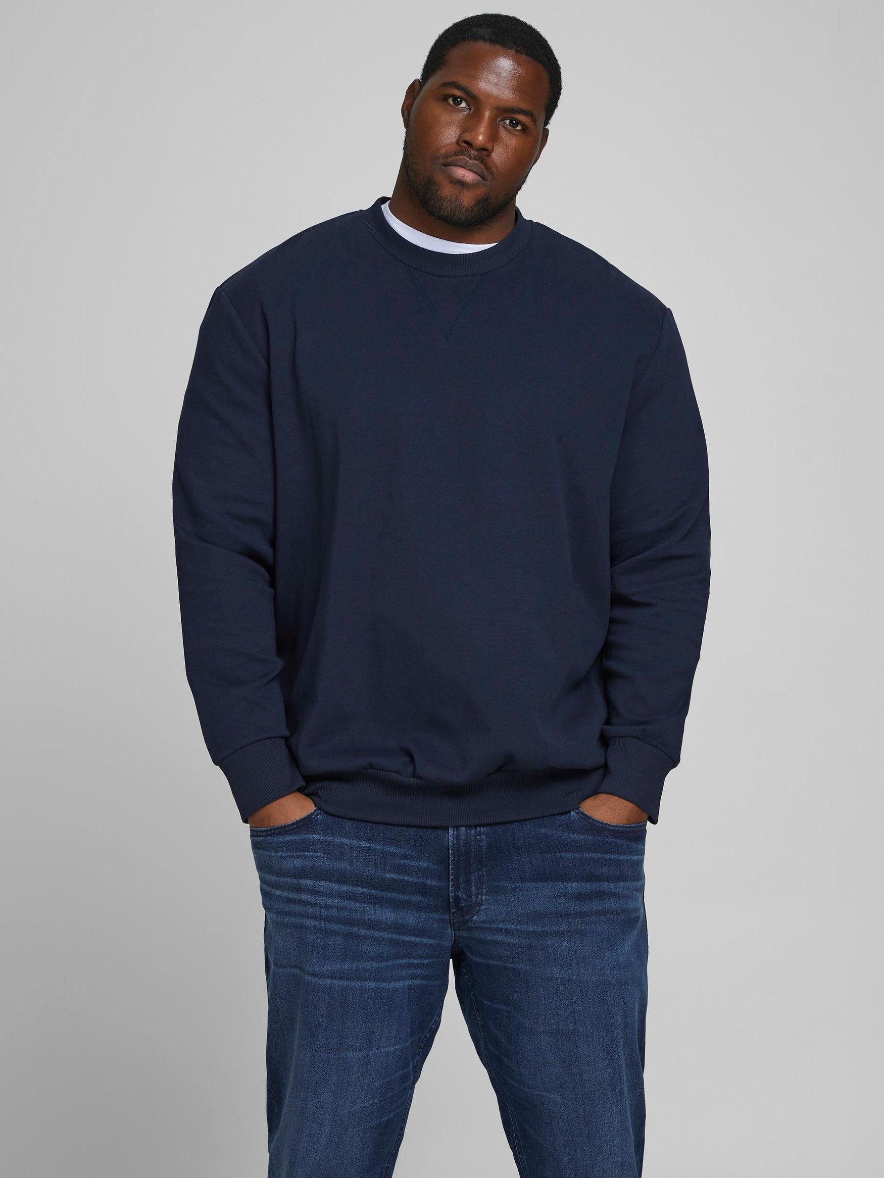 Jack & Jones Sweatshirt Basic Sweater Plus Size Sweatshirt Pullover Übergröße JJEBASIC 4832 in Navy
