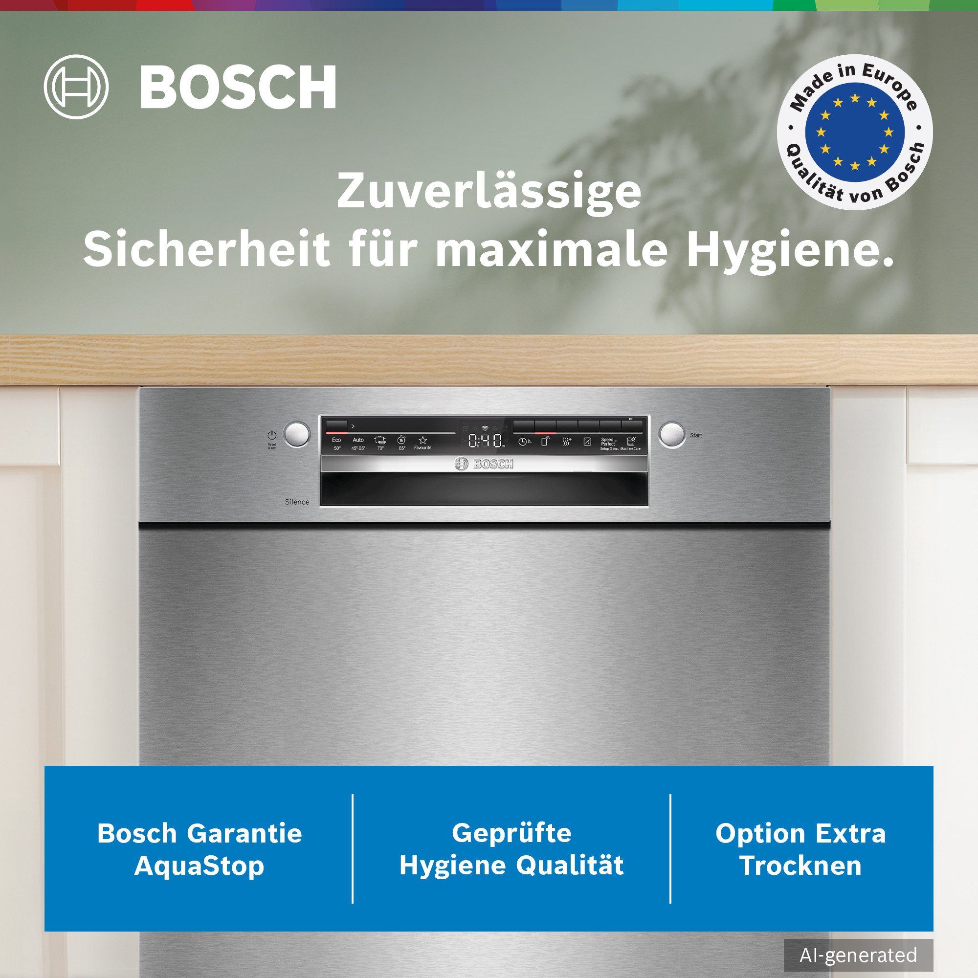 BOSCH Unterbaugeschirrspüler Serie 2 SMU2HTS08E, 13 Maßgedecke, Geräuschreduktion bis zu 30 Minuten dank Silence on demand – Bild 2 von 5