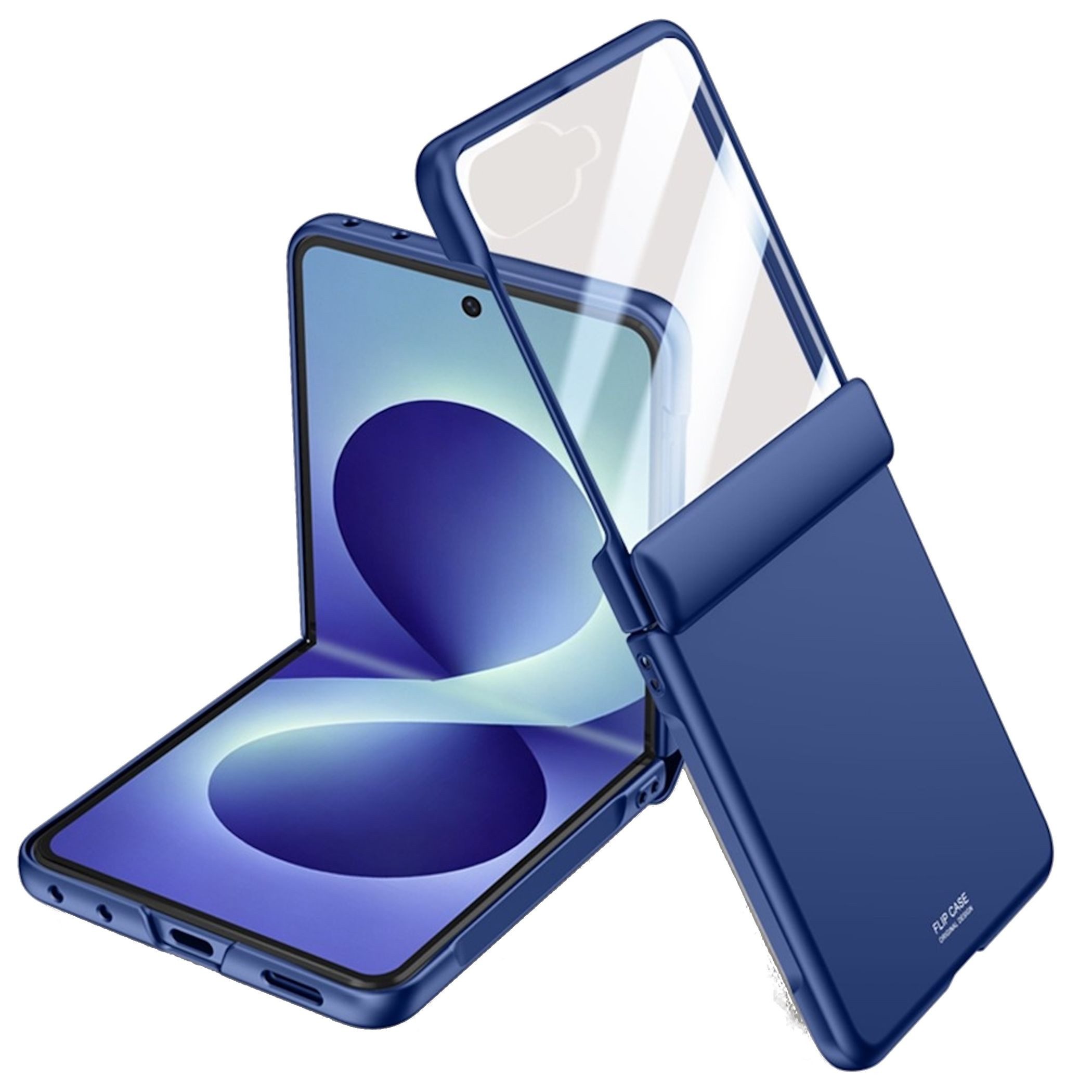 Wigento Handyhülle + 9H Schutzglas für Samsung Galaxy Z Flip8 Scharnier Schutz Blau 6,90 Zoll, Scharnier Schutz, gehärtetes Glas, Kameraschutz