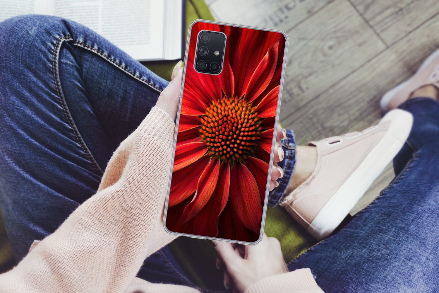 MuchoWow Handyhülle für Samsung Galaxy A51 Nahaufnahme - Blume - Rot, Smartphone-Bumper, Print, Handy Schutzhülle Dünn