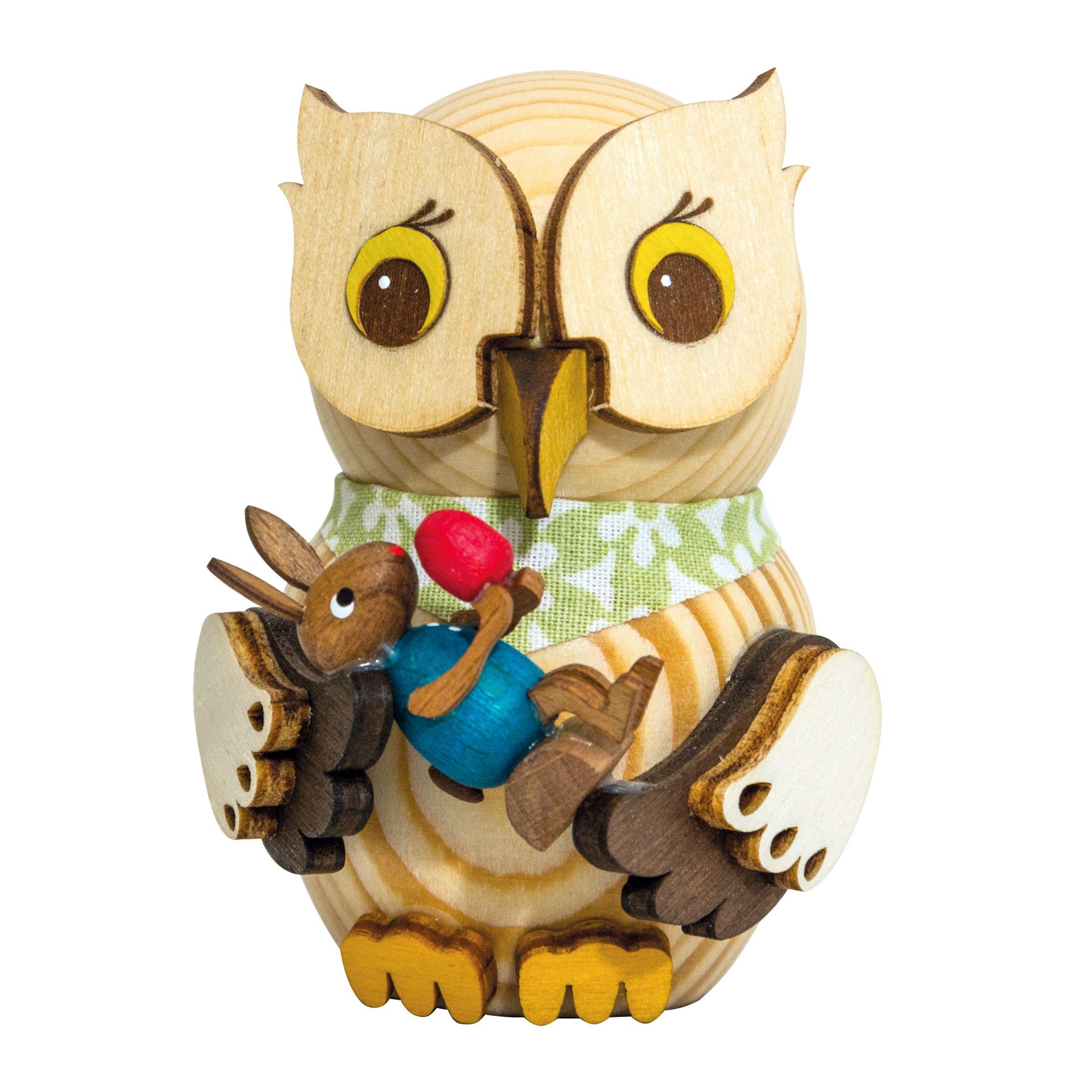 Kuhnert Dekofigur Mini-Eule mit Osterhase in Blau - aus Holz gefertigt - ca. 7 cm groß, entzückende, natürliche Dekoration für jeden Raum - Made in Germany