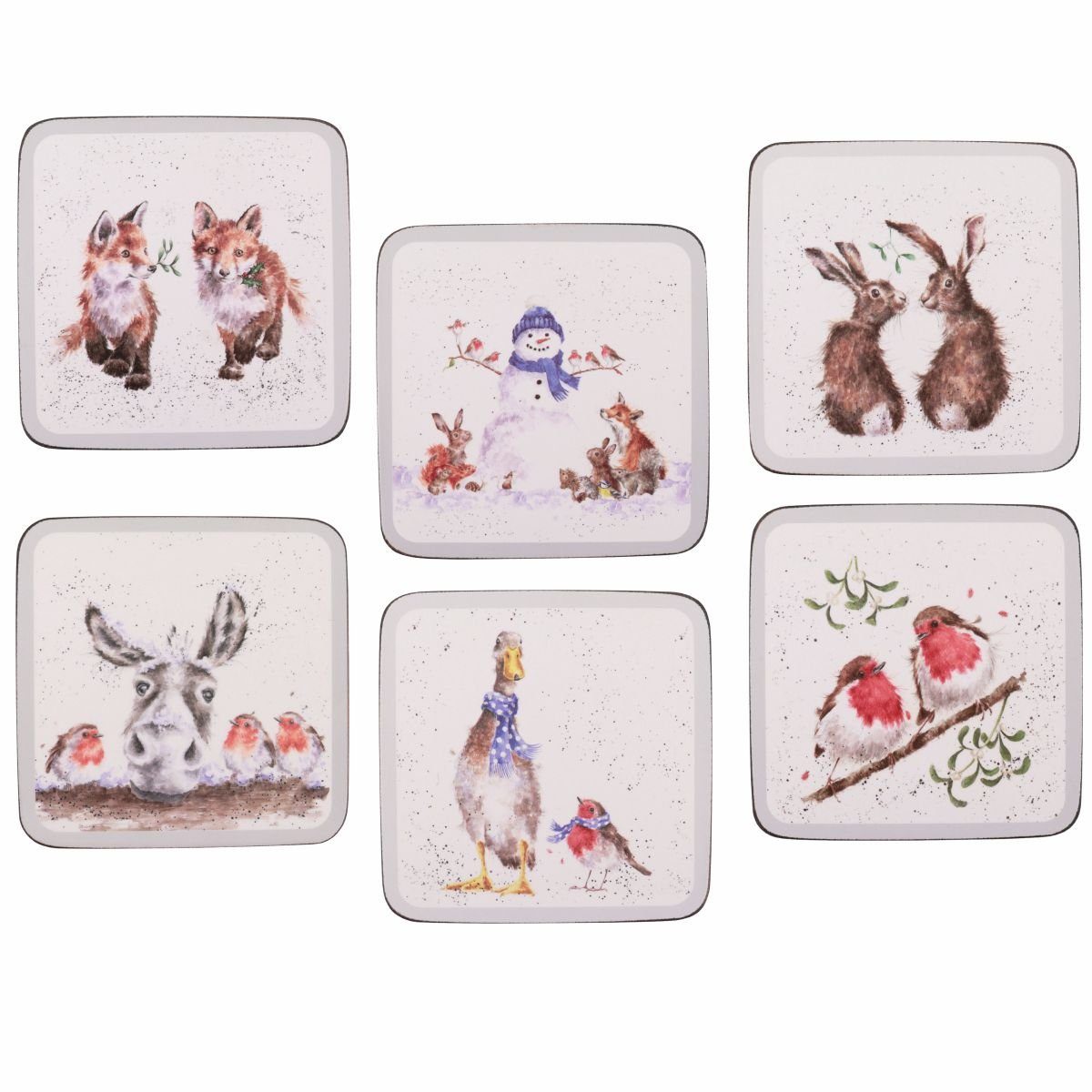 Wrendale Glasuntersetzer Wrendale Designs 6-teiliges Glas-Untersetzer-Set X-Mas Tiere, Zubehör für Trinkgefäße, Set, 6-tlg., mit feuchtem Lappen abwischbar