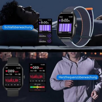OKWISH Damen Herren Smart Watch Sportuhr Armbanduhr Fitness Uhr Uhren Tracker Smartwatch (1,85 Zoll) Sportuhr mit 50 Sportmodi, Austauschbare Armbänder, Touchscreen, für iOS/Android, mit Anrufe Pulsmesser Schrittzähler Schlafmonitor Aktivitätstracker