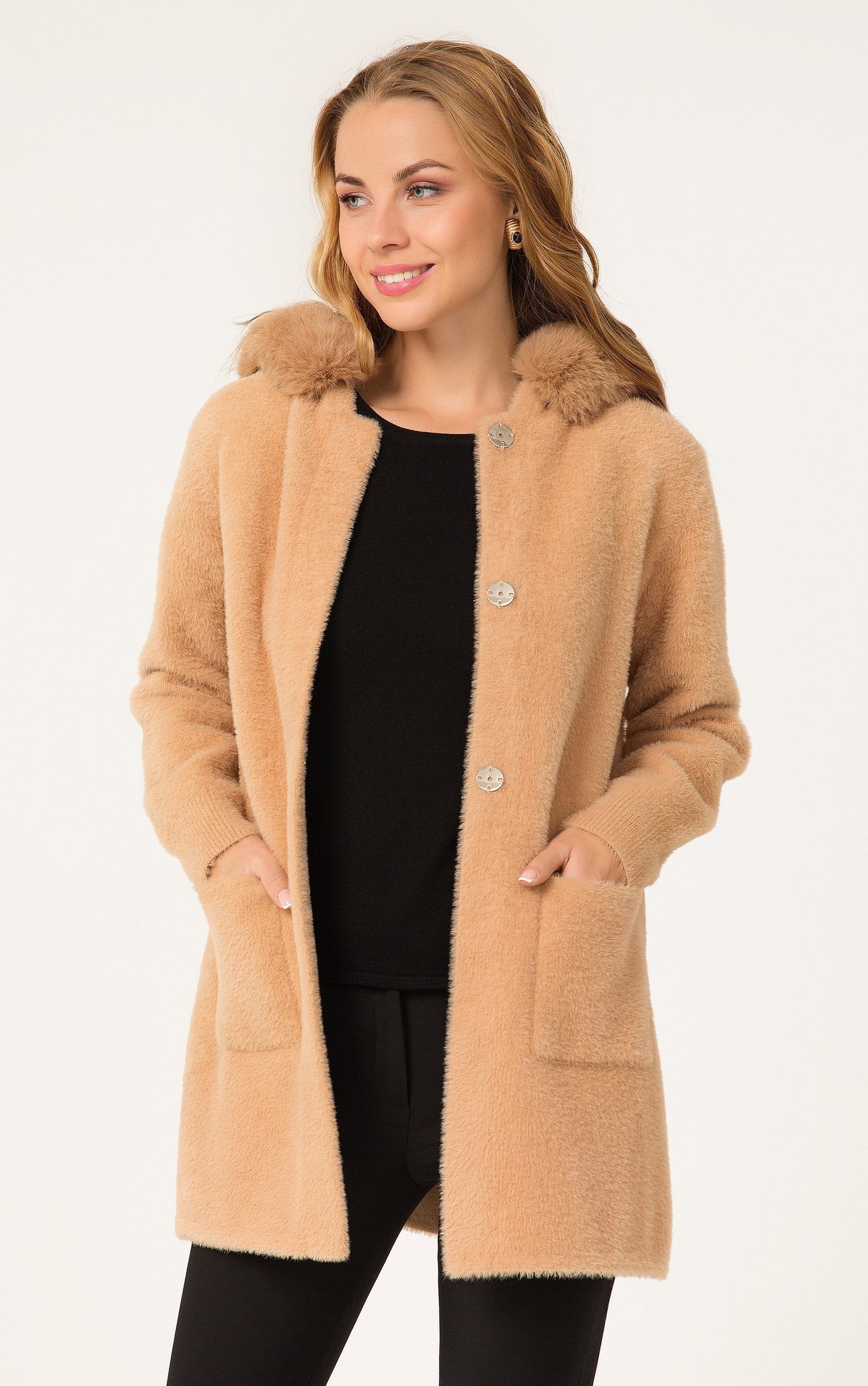 Passioni Winterjacke Strickmantel mit Webpelz Kapuze günstig online kaufen