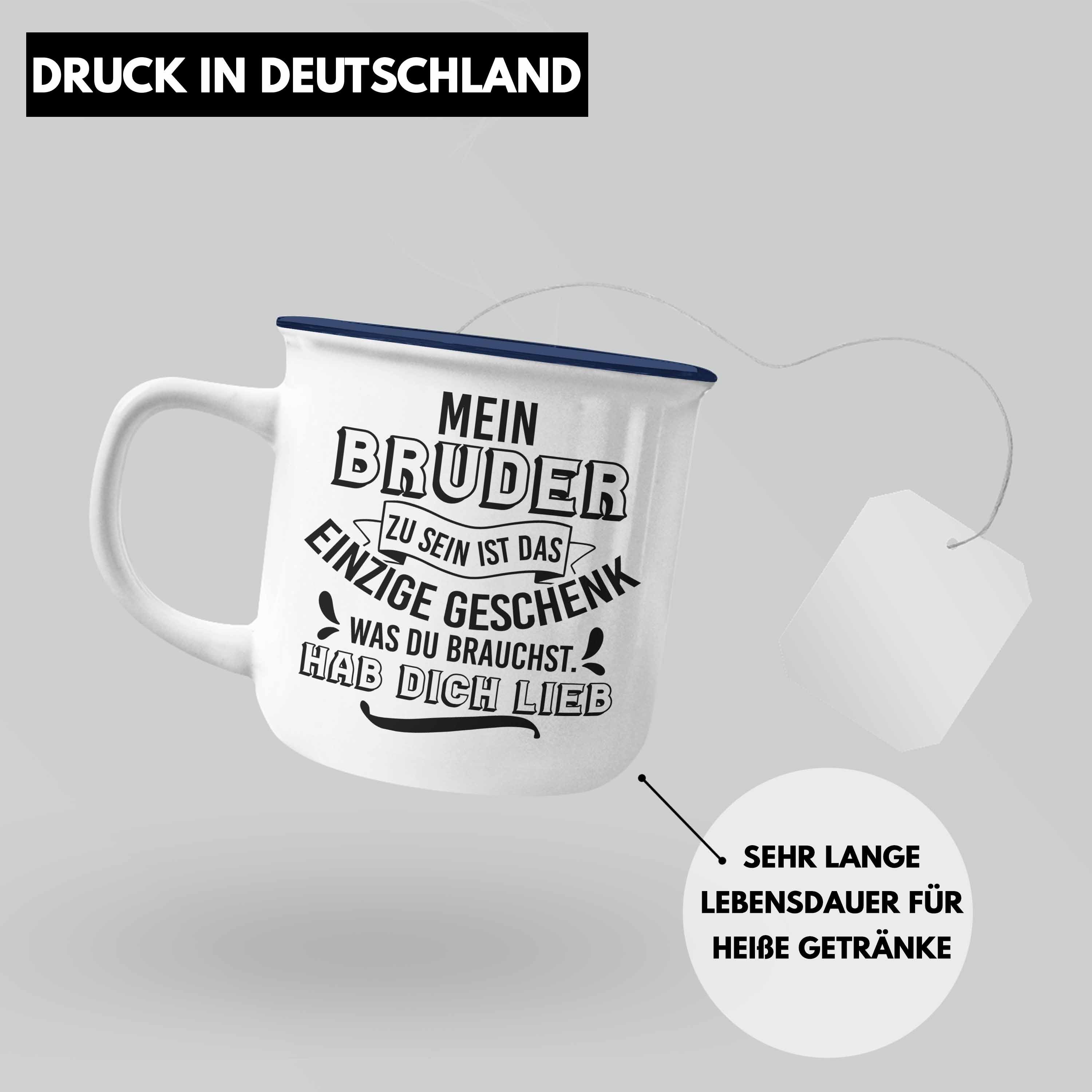 Trendation Thermotasse Trendation - Geschenk Lustiger Geschenkidee Spruch Tasse Tasse an KaffeeEmaille Geburtstag Bruder Schwester Blau Emaille