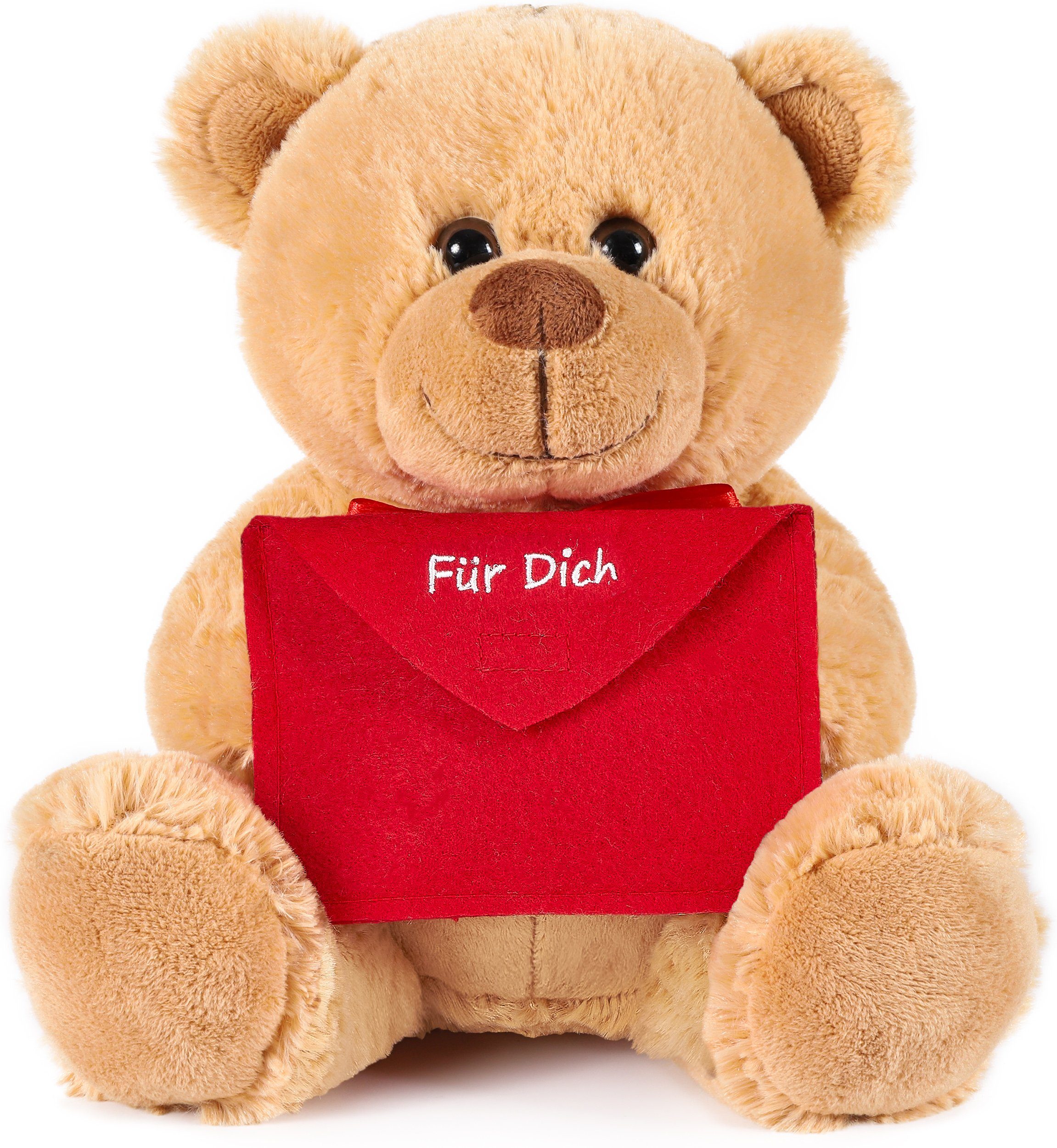 BRUBAKER Kuscheltier Teddybär mit Umschlag (1-St), kleiner Teddy Bär mit Brief, Stofftier Plüschtier mit Liebesbotschaft Briefumschlag