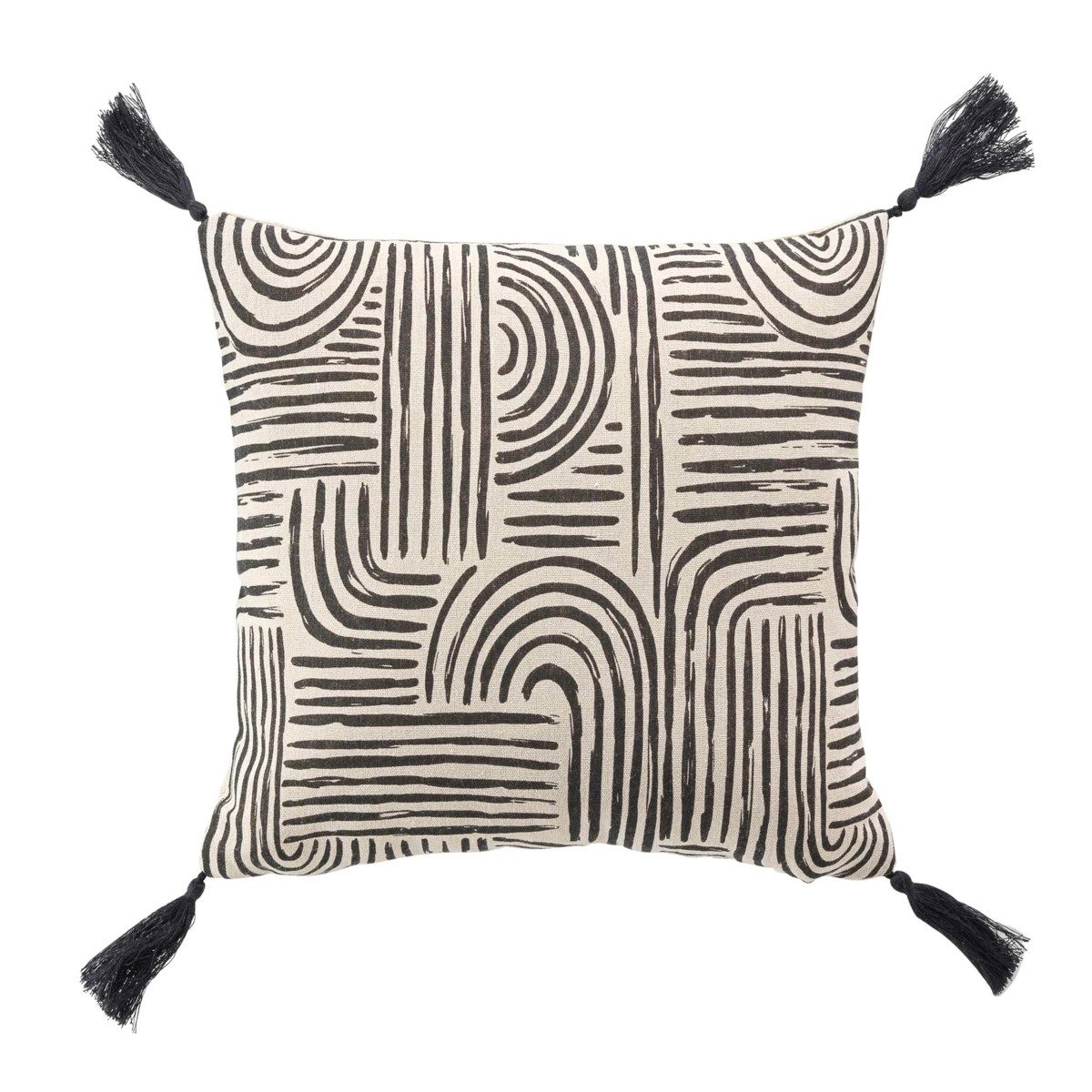 Macosa Home Dekokissen Kissen 45 x 45 cm Beige Schwarz Muster Boho Quasten Baumwolle, Quadratisch mit Reißverschluss. € 19,90