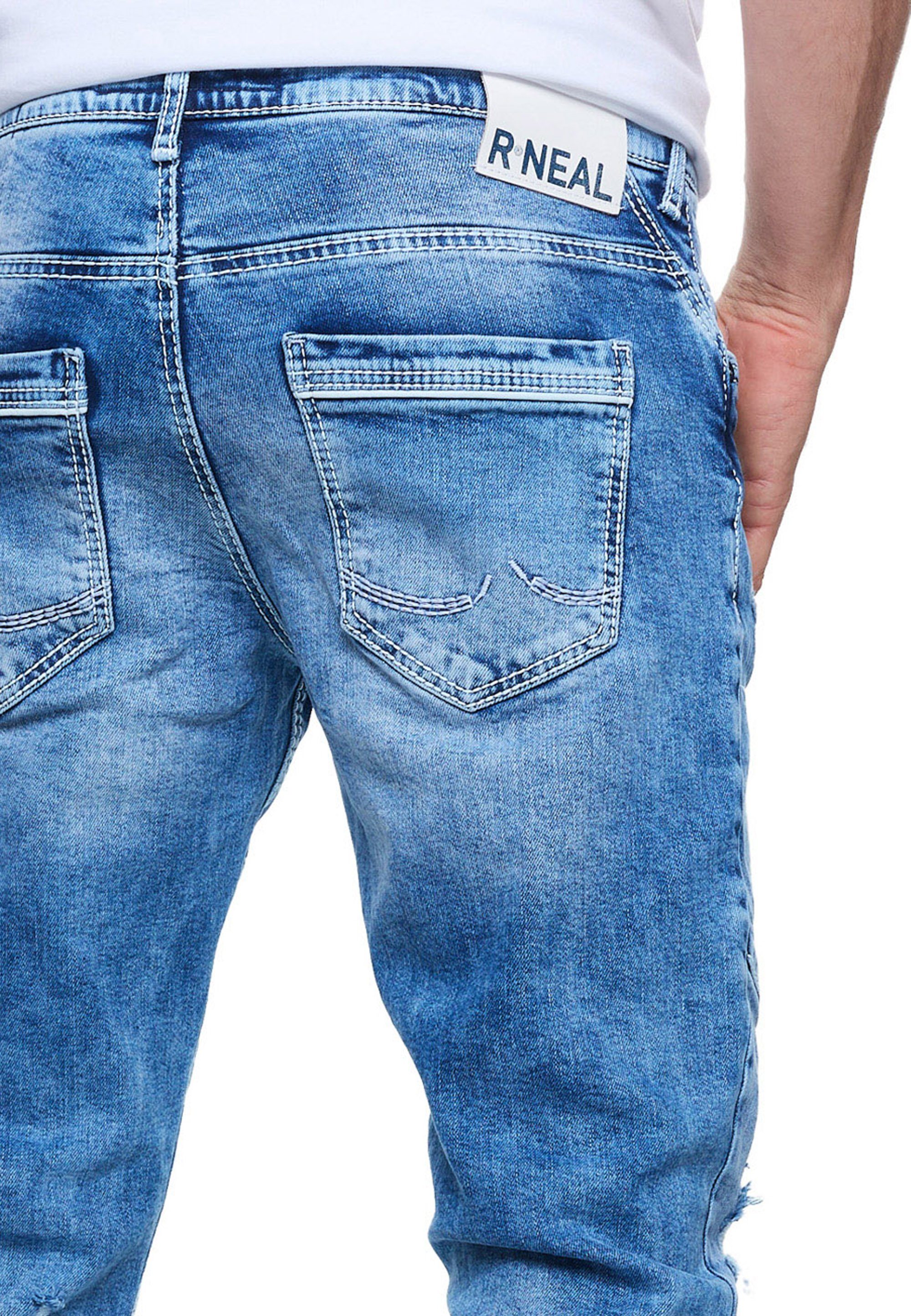 mit Straight-Jeans Used-Details NISHO Neal Rusty trendigen blau
