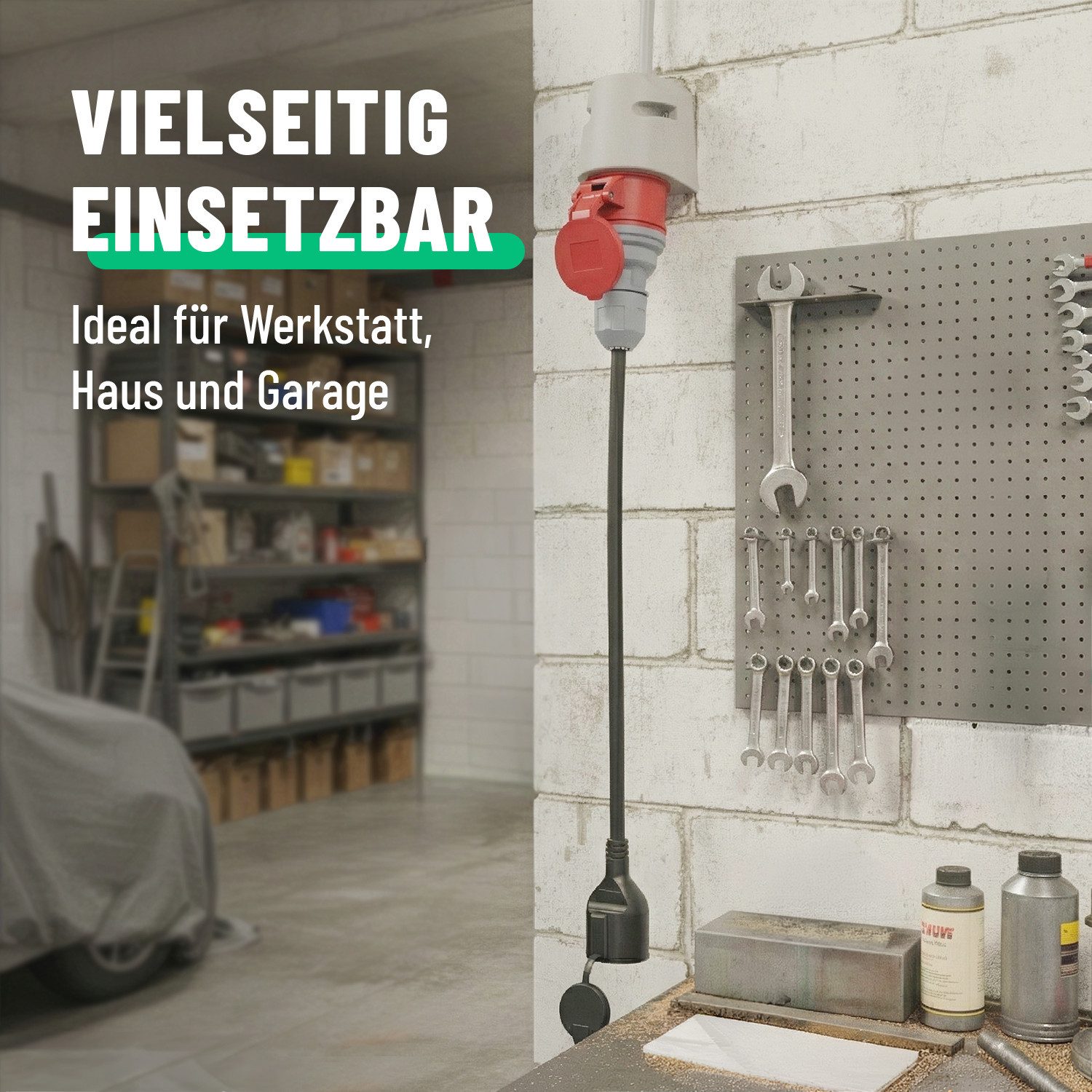 greate. CEE Adapter 16A auf Schuko Kupplung - Adapter Starkstrom auf 230V 16A CEE-Adapterkabel CEE zu Schuko, 50 cm, Schutzklasse IP44 spritzwassergeschützt