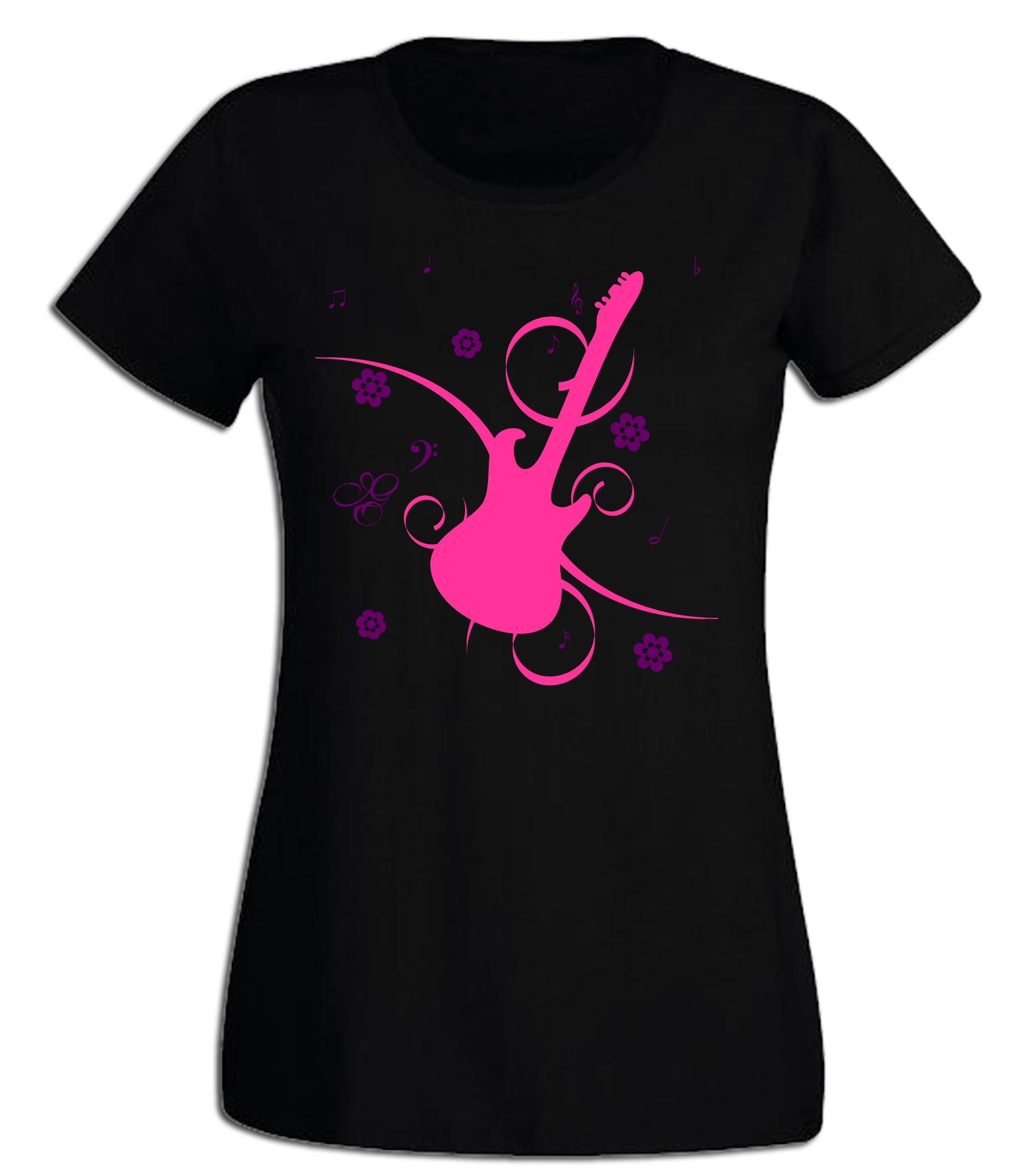 G-graphics T-Shirt Damen T-Shirt - Gitarre Pink-Purple-Collection, mit trendigem Frontprint, Slim-fit, Aufdruck auf der Vorderseite, Print/Motiv, für jung & alt