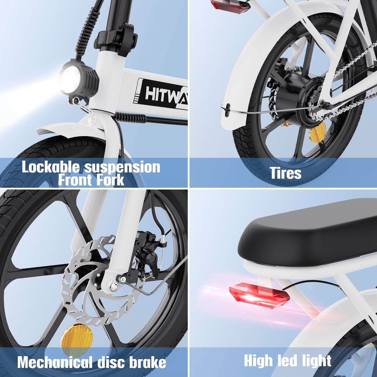 E-Bike Fahrrad 250W Ah HITWAY Kettenschaltung, Klapprad Heckmotor 36 8,4 / weiß 16 Luftreifen, Zoll V
