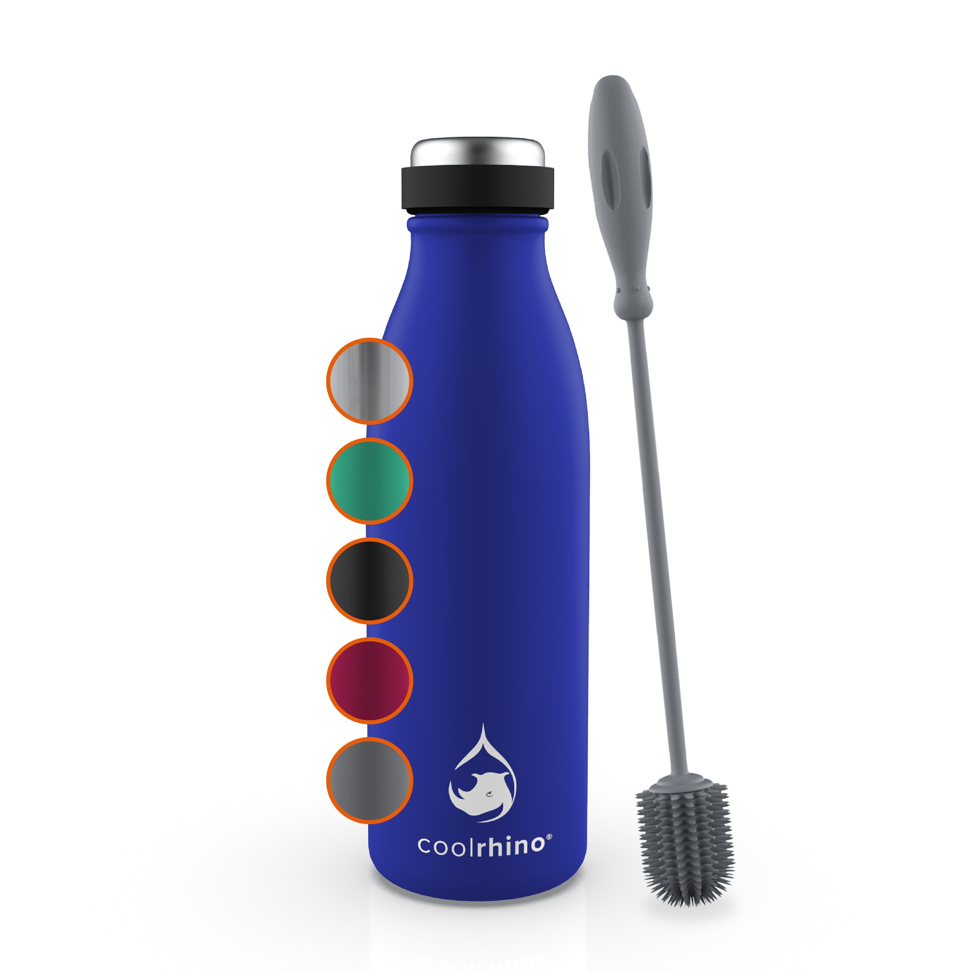 coolrhino Isolierflasche rhinoTherm2 Edelstahl Trinkflasche 500 ml / 1 liter, Thermosflasche BPA frei mit Reinigungsbürste, Spülmaschinenfest